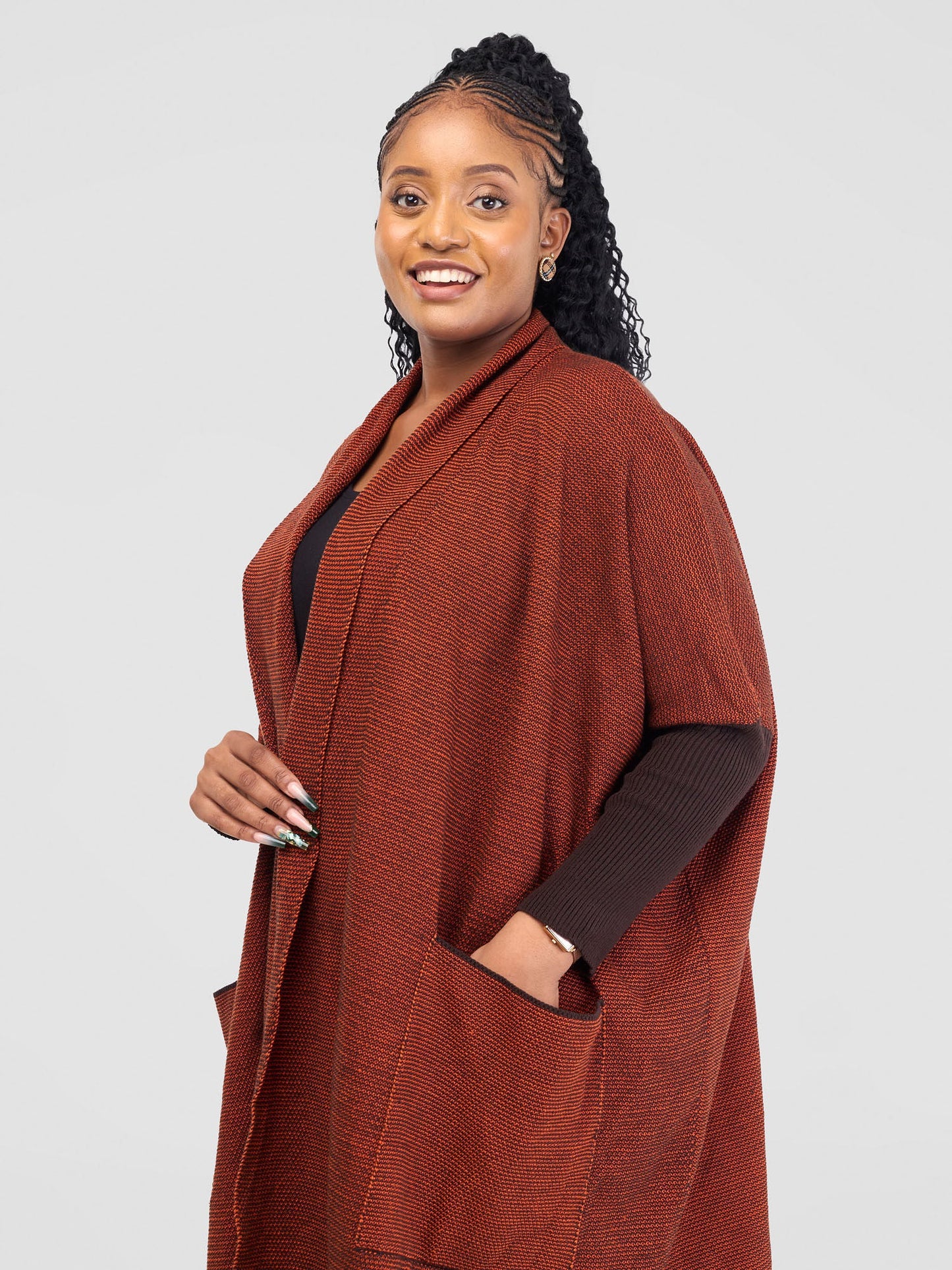 Vivo Cuffed Wide Sweater - Tangerine / Coffee Brown