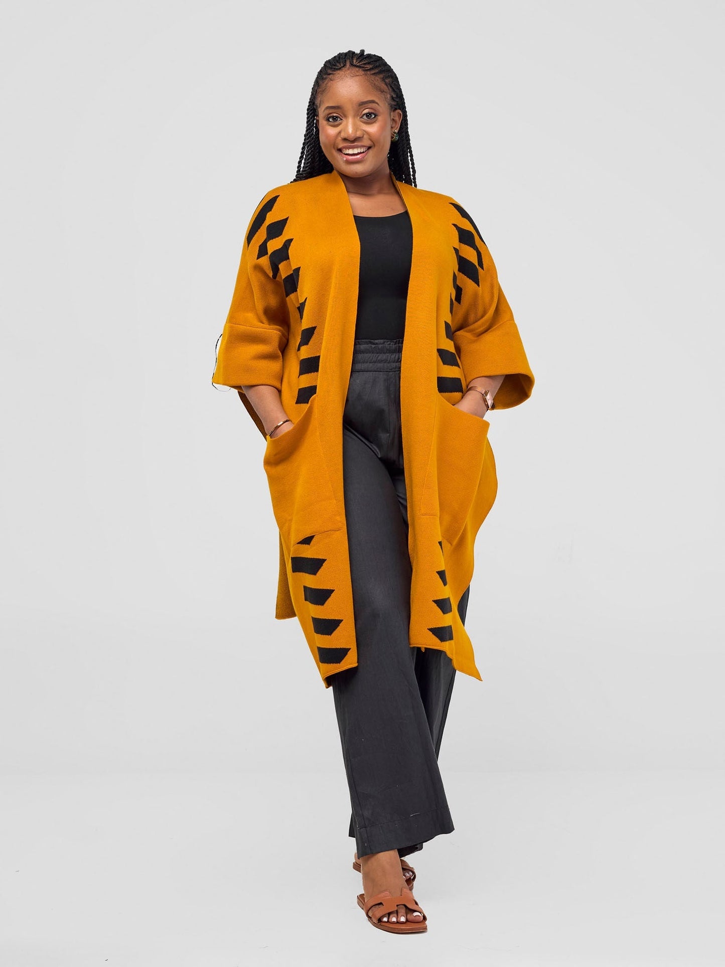 Safari Dila Poncho - Mustard / Black