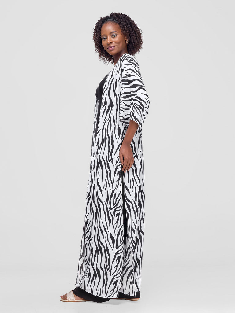 Vivo Basic Nandi High Slit Kimono - Black / White Zondi Print