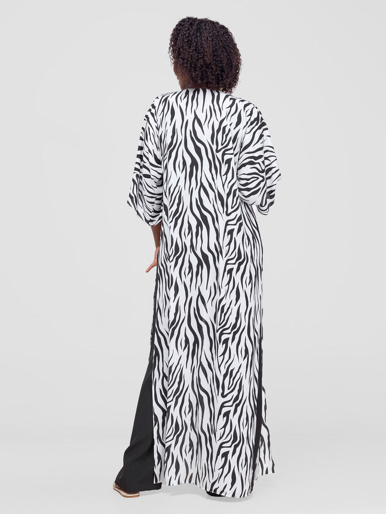 Vivo Basic Nandi High Slit Kimono - Black / White Zondi Print