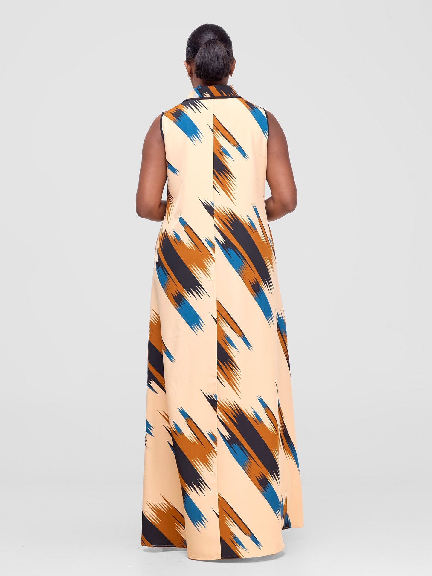 Vivo Shaa Sleeveless Maxi Dress - Cream / Teal Print