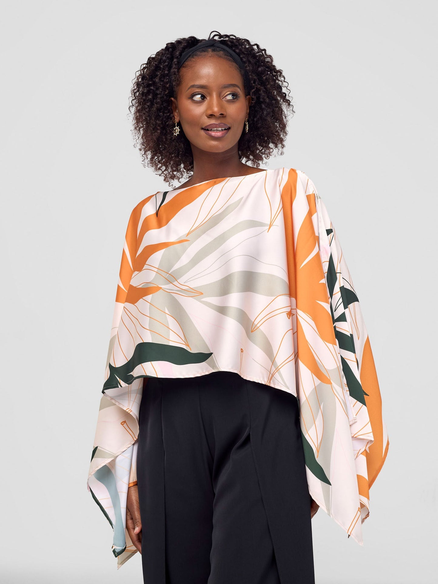 Vivo Kelemi Chiffon Boat Neck Midriff Top - Mustard / Green Leke Print