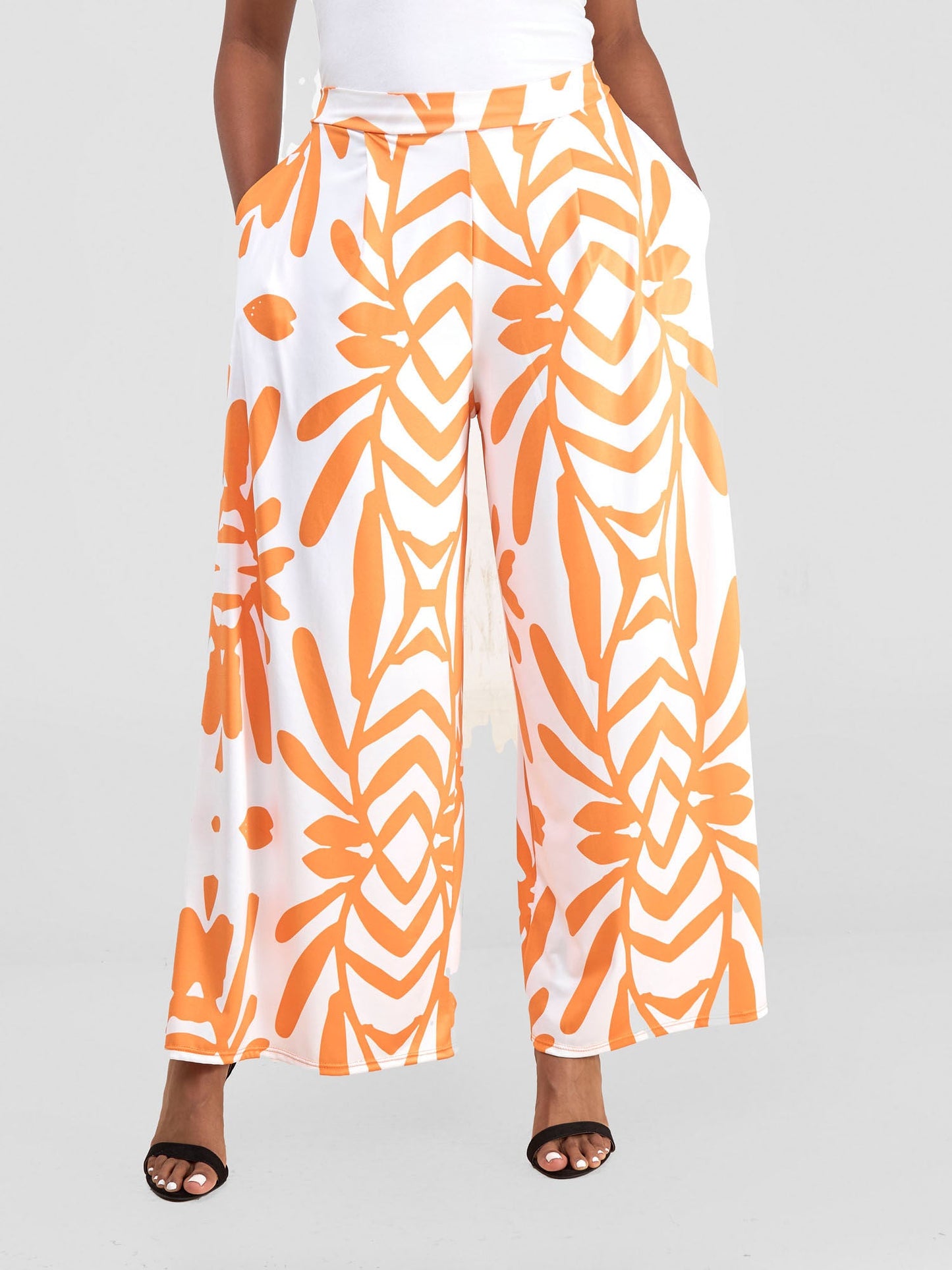 Vivo Kala Palazzo Pants - White / Orange Ukwi Print