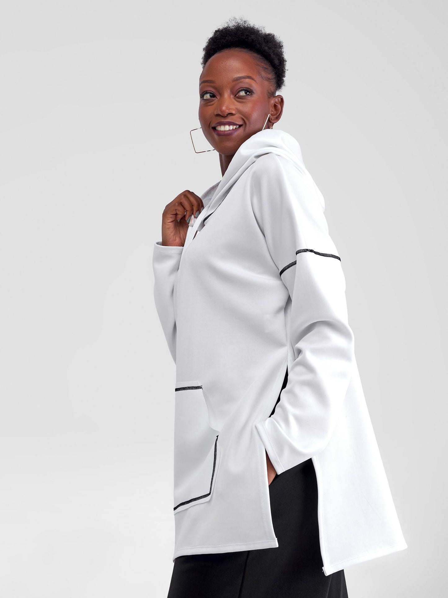 Zoya Taani Side Slit Hoodie - White