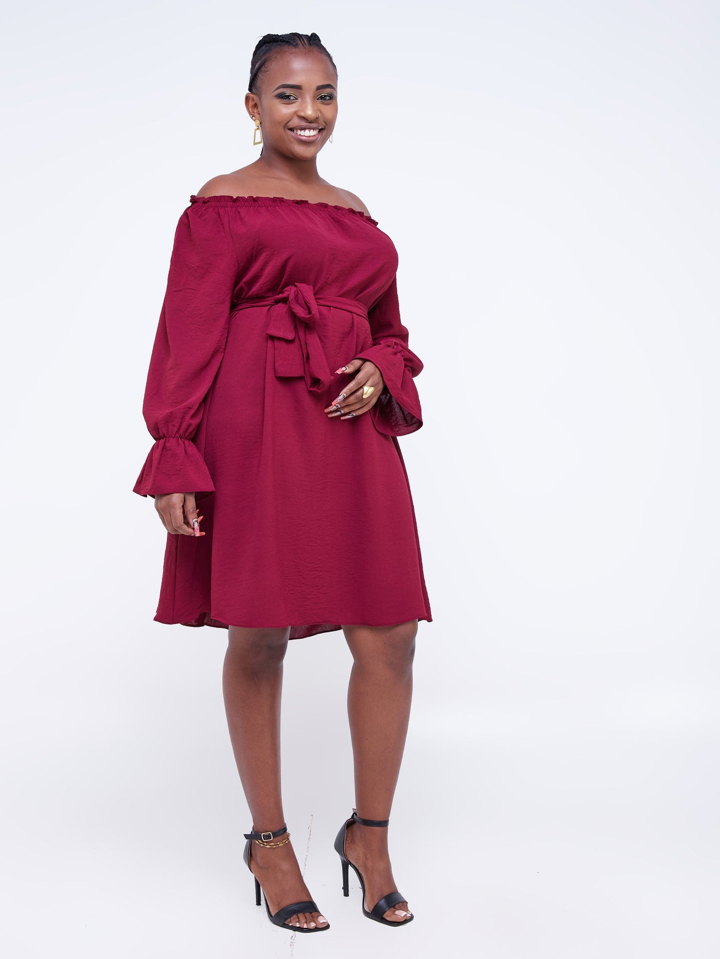 Vivo Jema Off Shoulder Tent Knee Length Dress - Dark Maroon