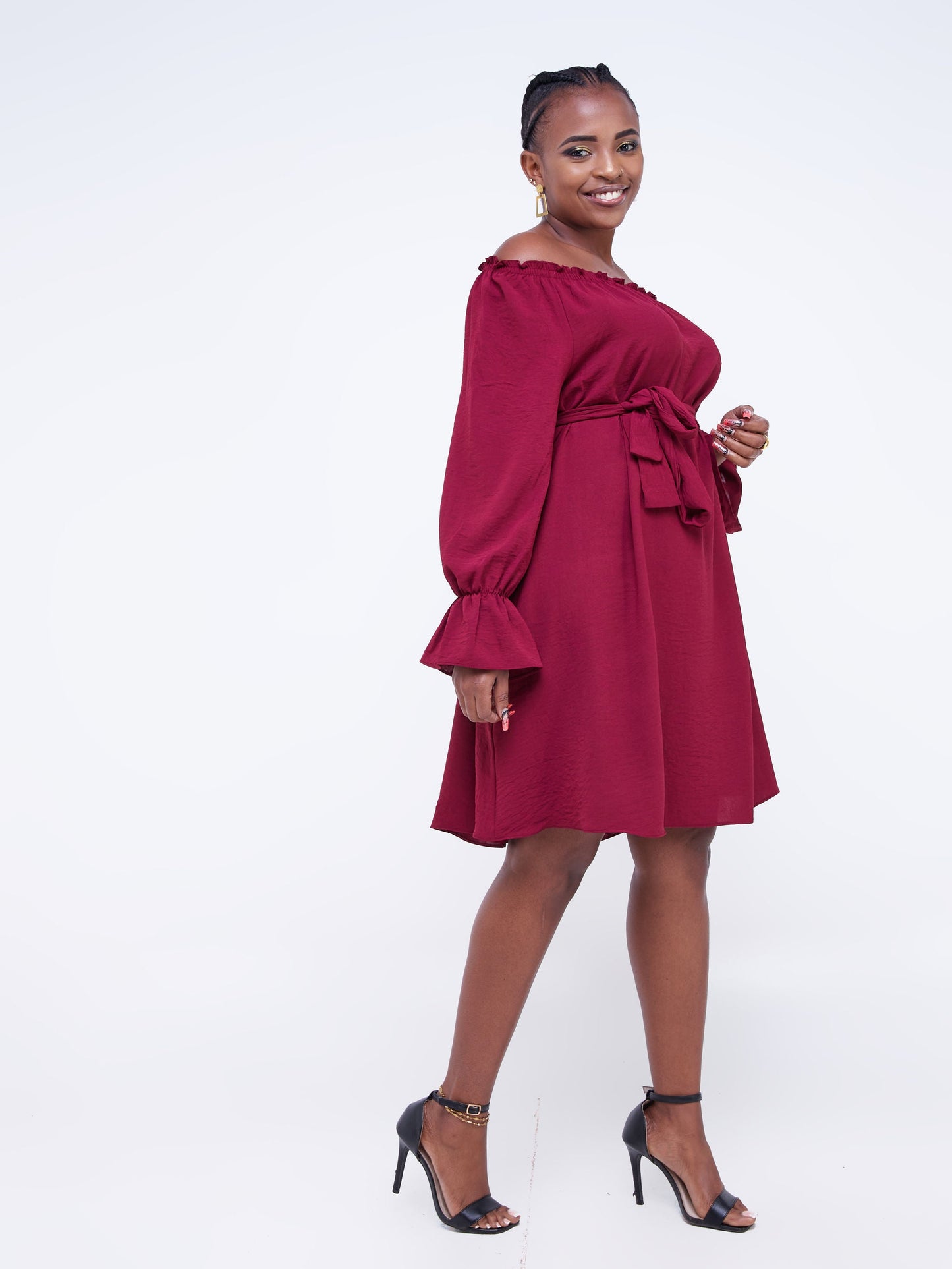 Vivo Jema Off Shoulder Tent Knee Length Dress - Dark Maroon