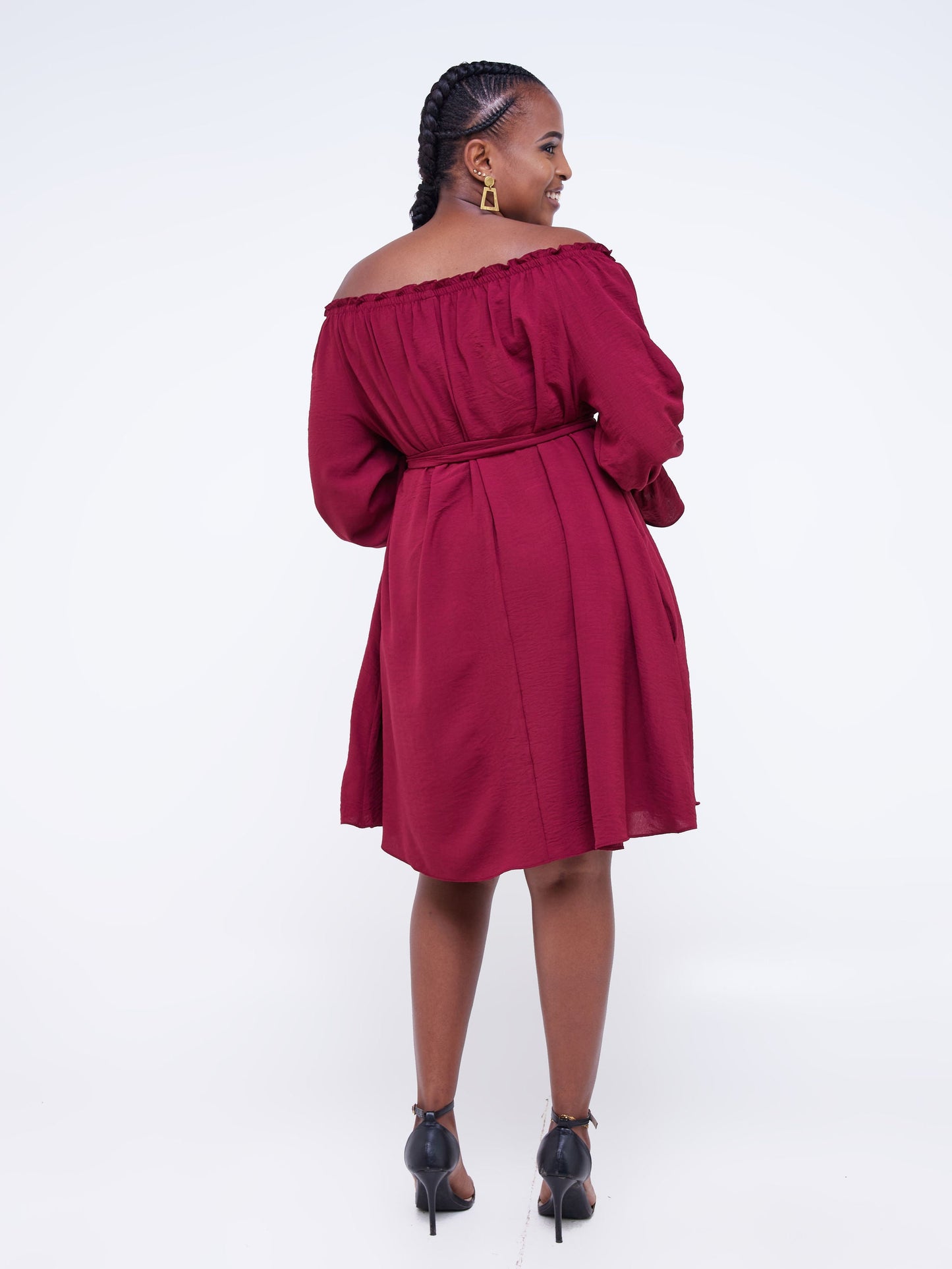 Vivo Jema Off Shoulder Tent Knee Length Dress - Dark Maroon