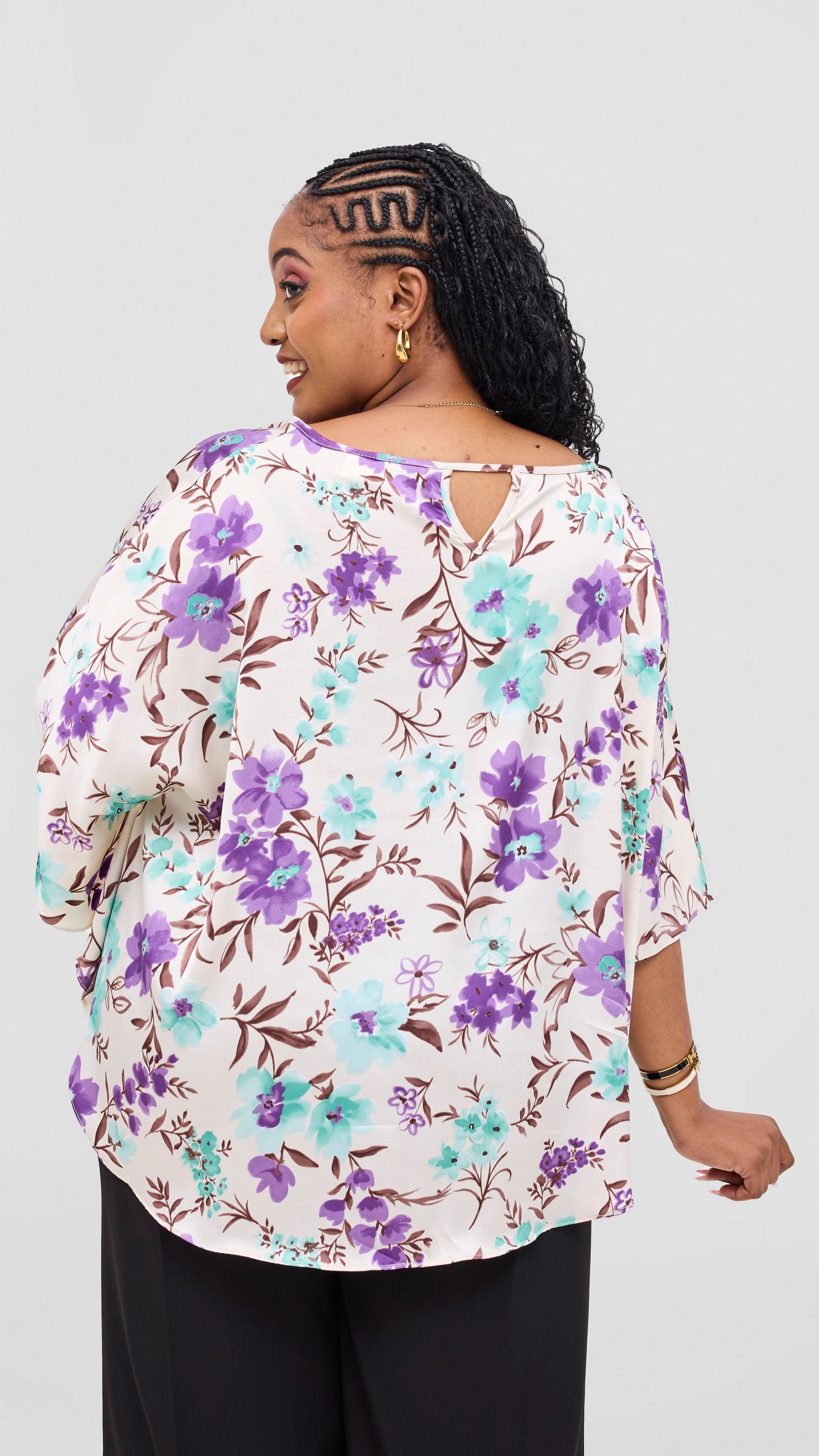 Vivo Keza Circular Loose Top - Cream / Green Floral Print