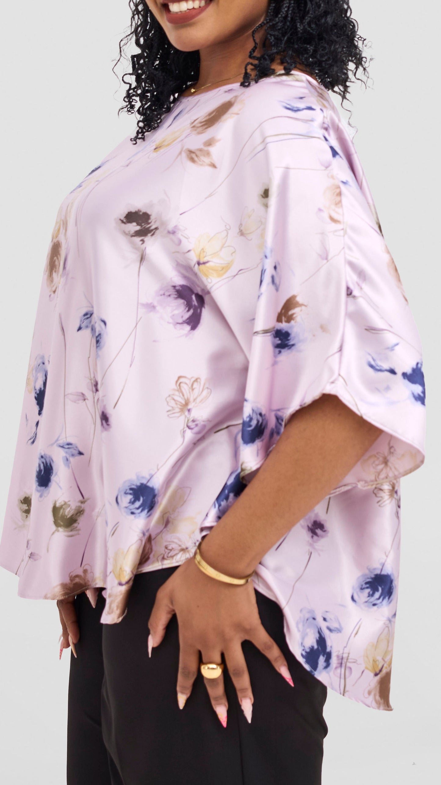 Vivo Keza Circular Loose Top - Lilac / Navy Willow Print