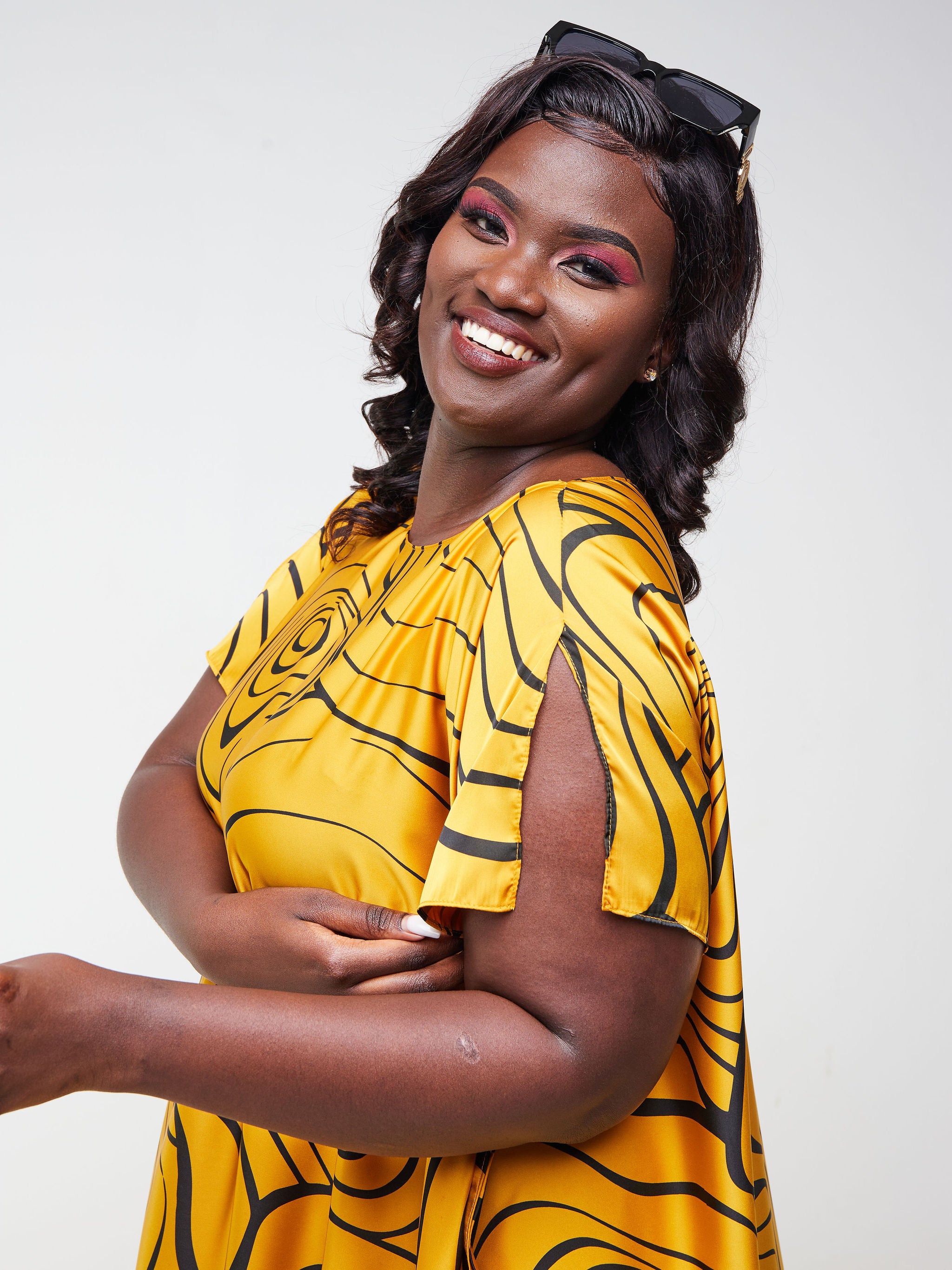 Vivo Asika Maxi Kaftan - Mustard / Black Abstract Print