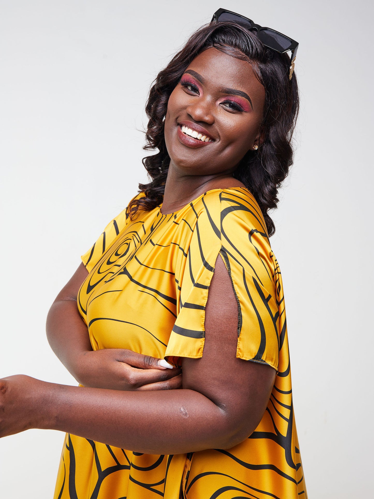 Vivo Asika Maxi Kaftan - Mustard / Black Abstract Print
