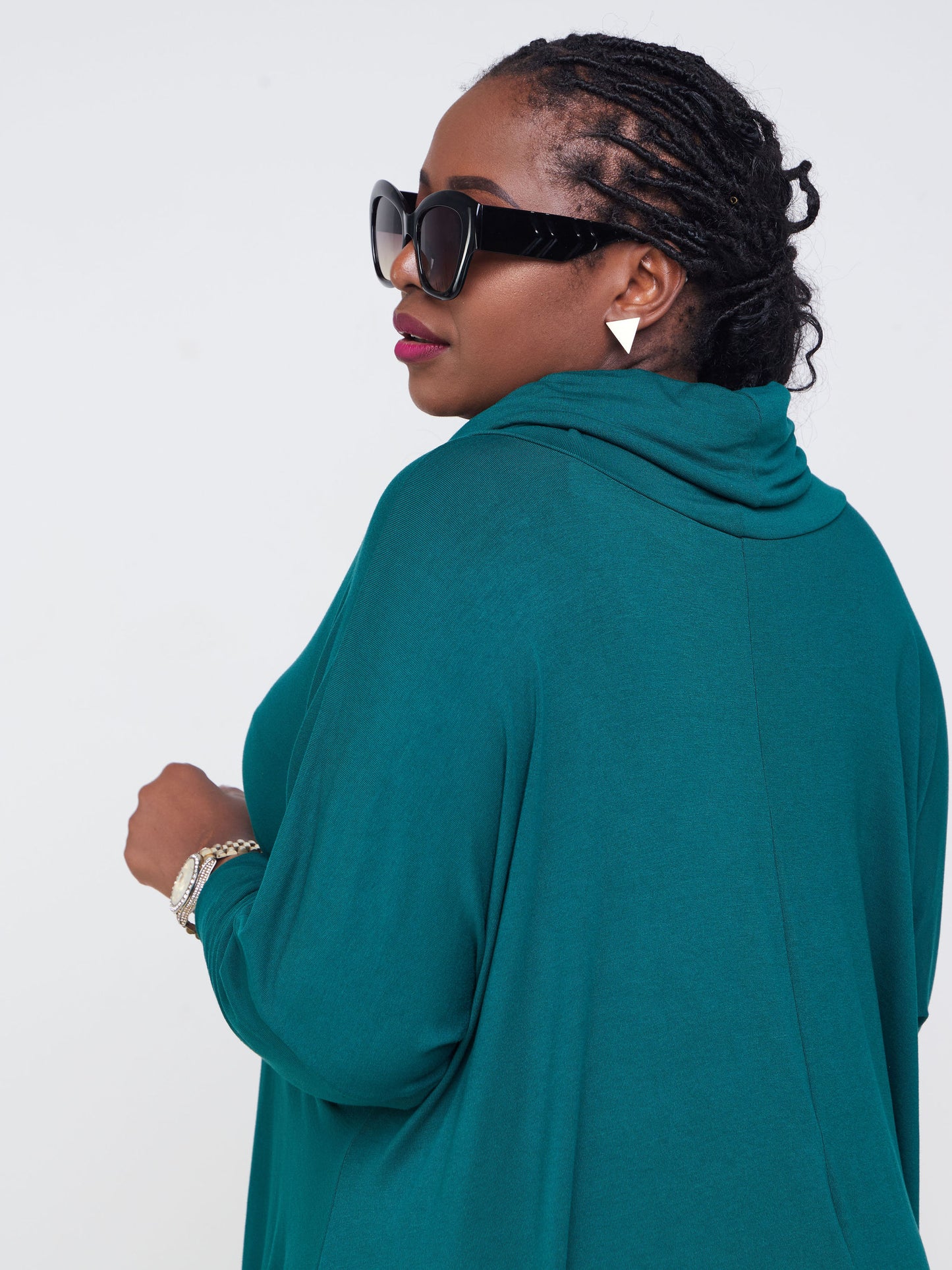 Vivo Basic Angela Cowl Loose Top - Forest Green