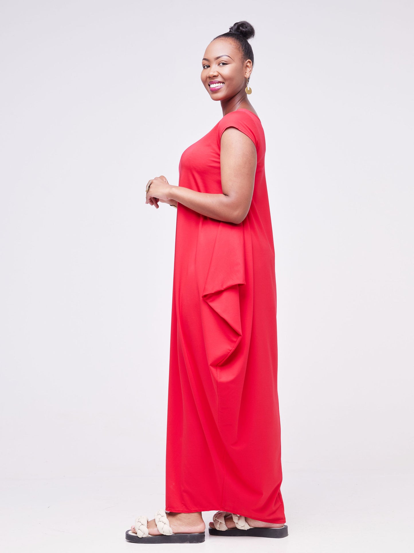 Vivo Zanzi Side Cowl Maxi Dress - Red