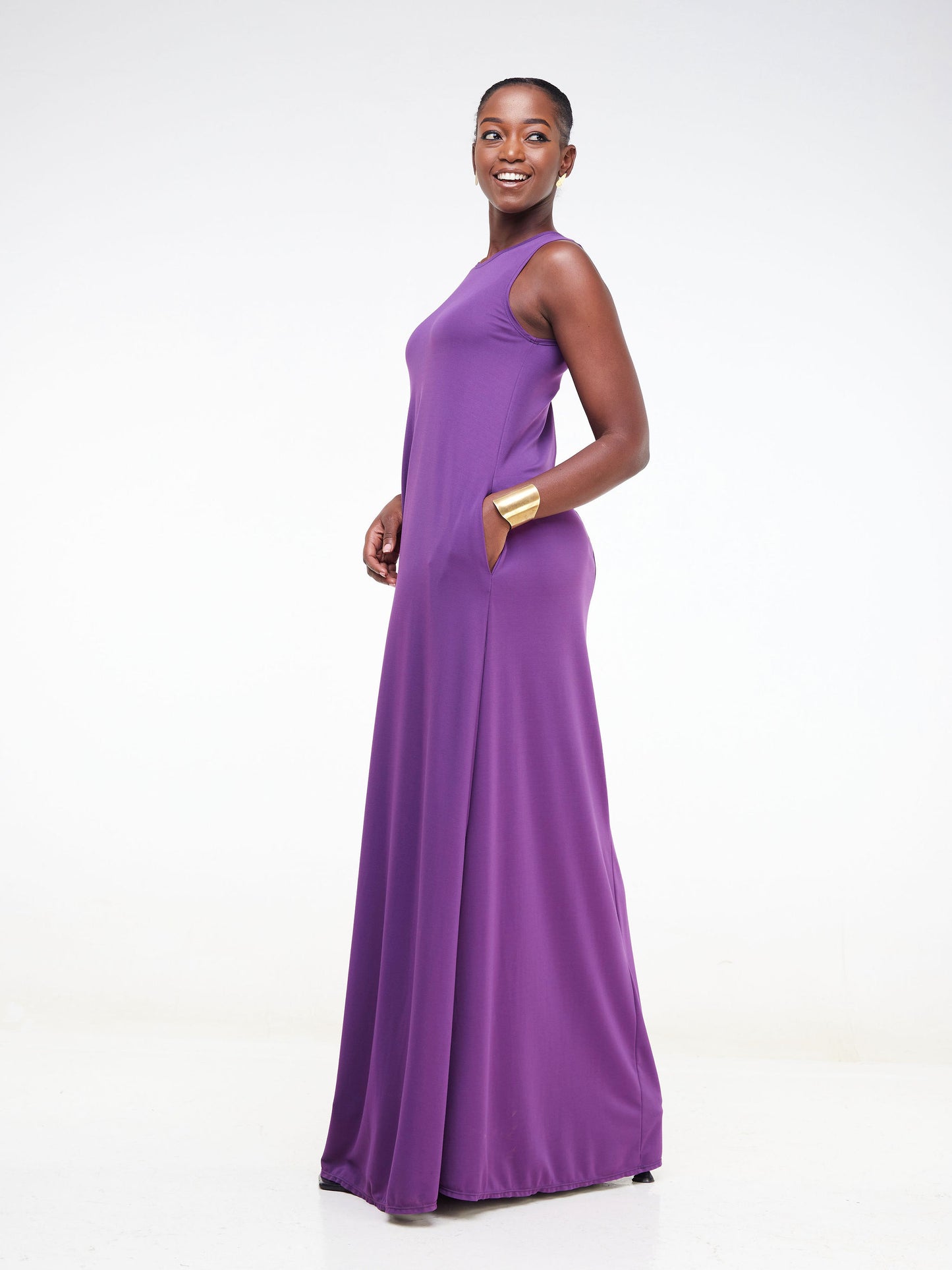 Vivo Ponte Back Pleat Maxi Dress - Purple