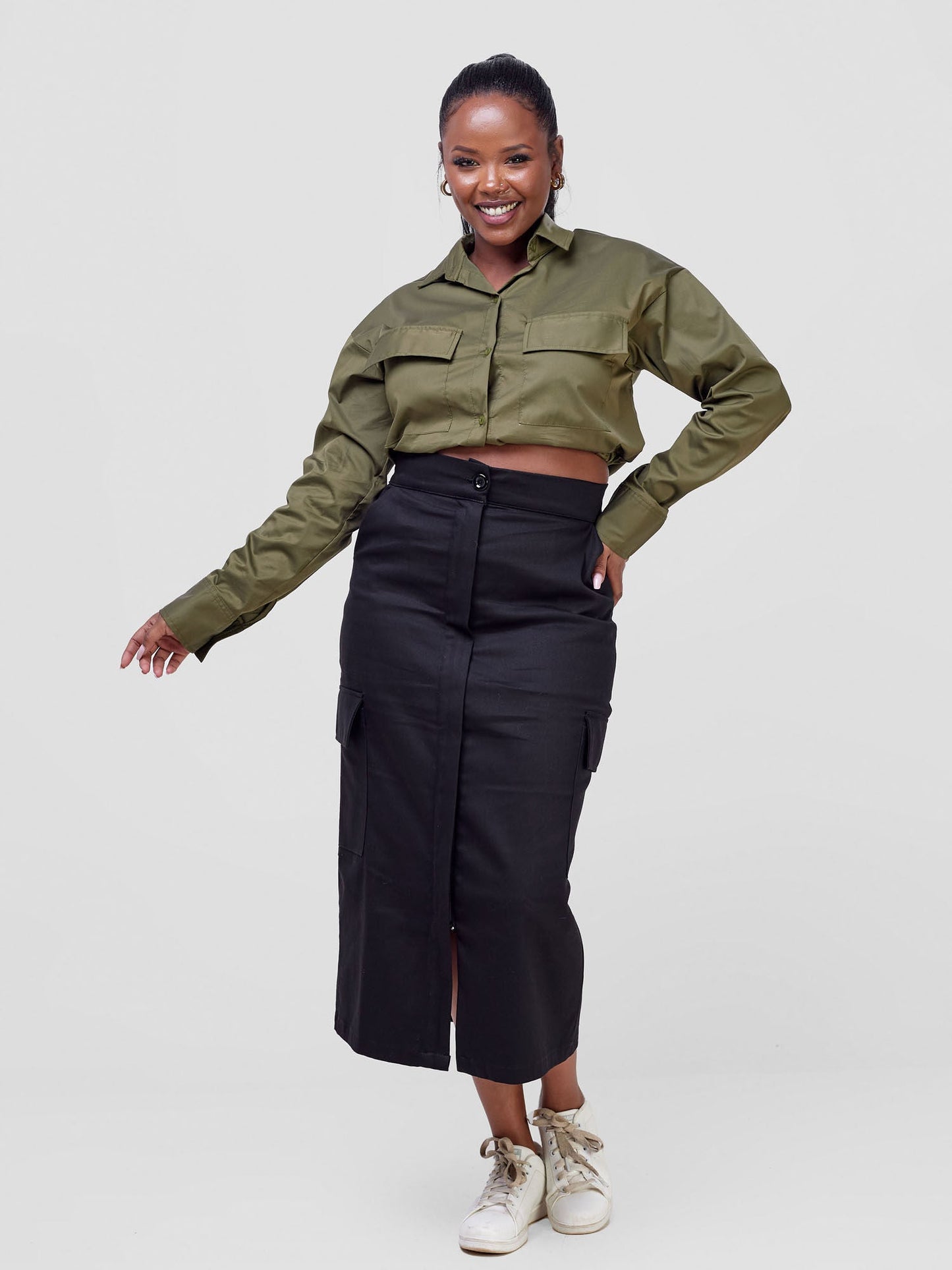 Safari Kamari Front Slit Midi Skirt - Black