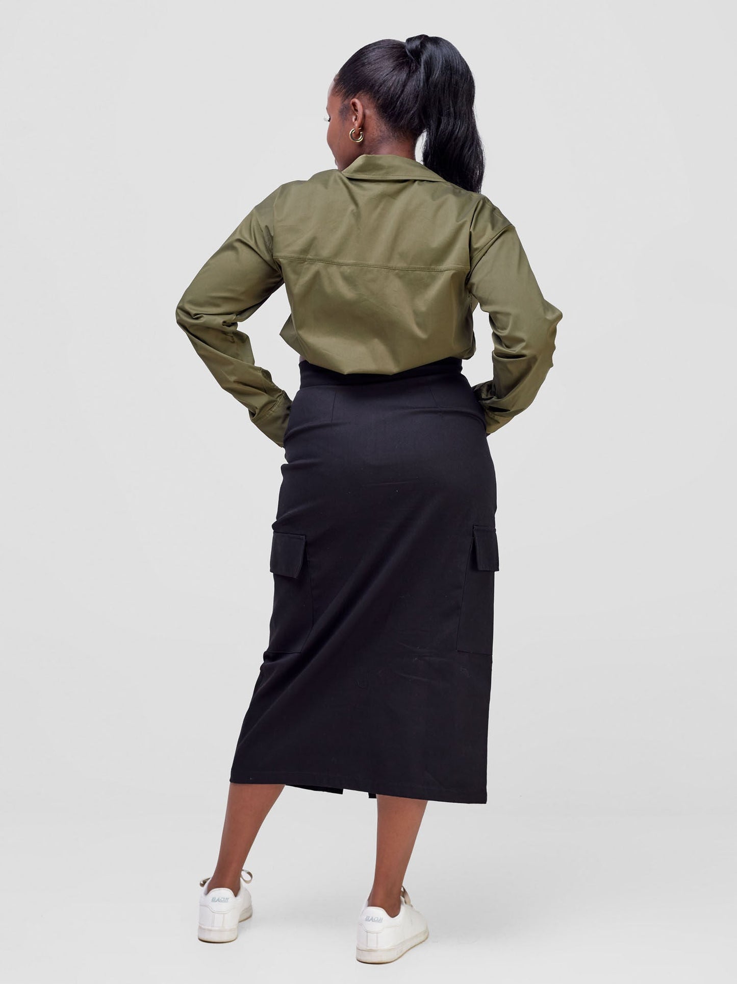 Safari Kamari Front Slit Midi Skirt - Black