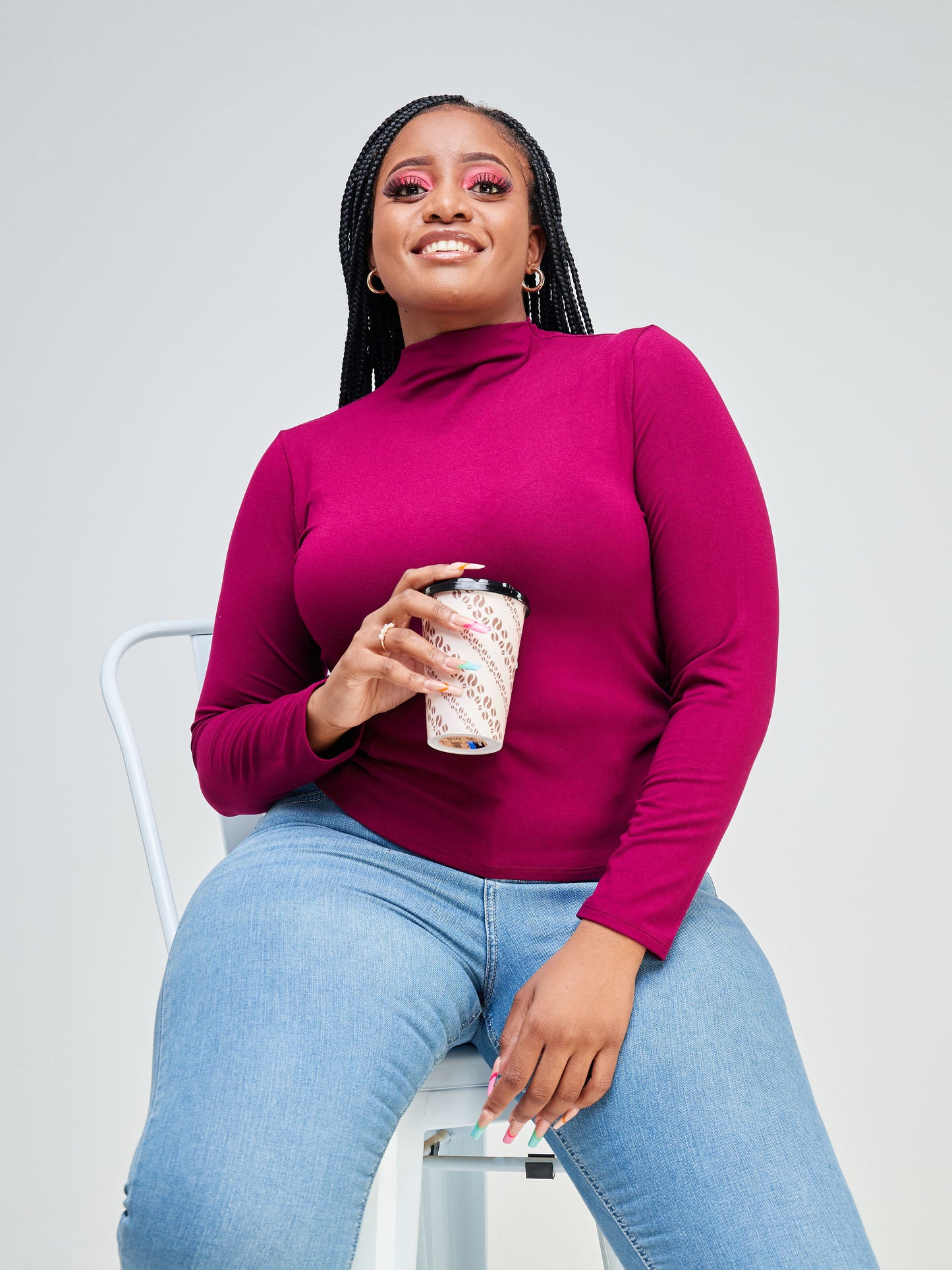 Vivo Bana Long Sleeve Side Side Pleat Top - Burgundy