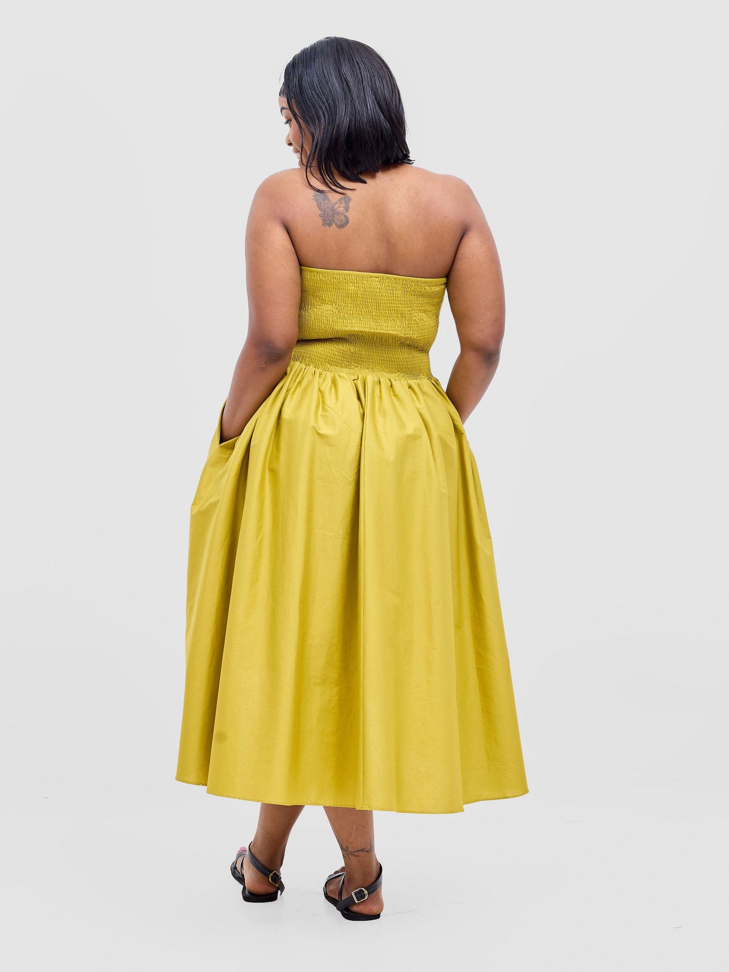 Safari Tiwa Shirred Midi Dress - Lime