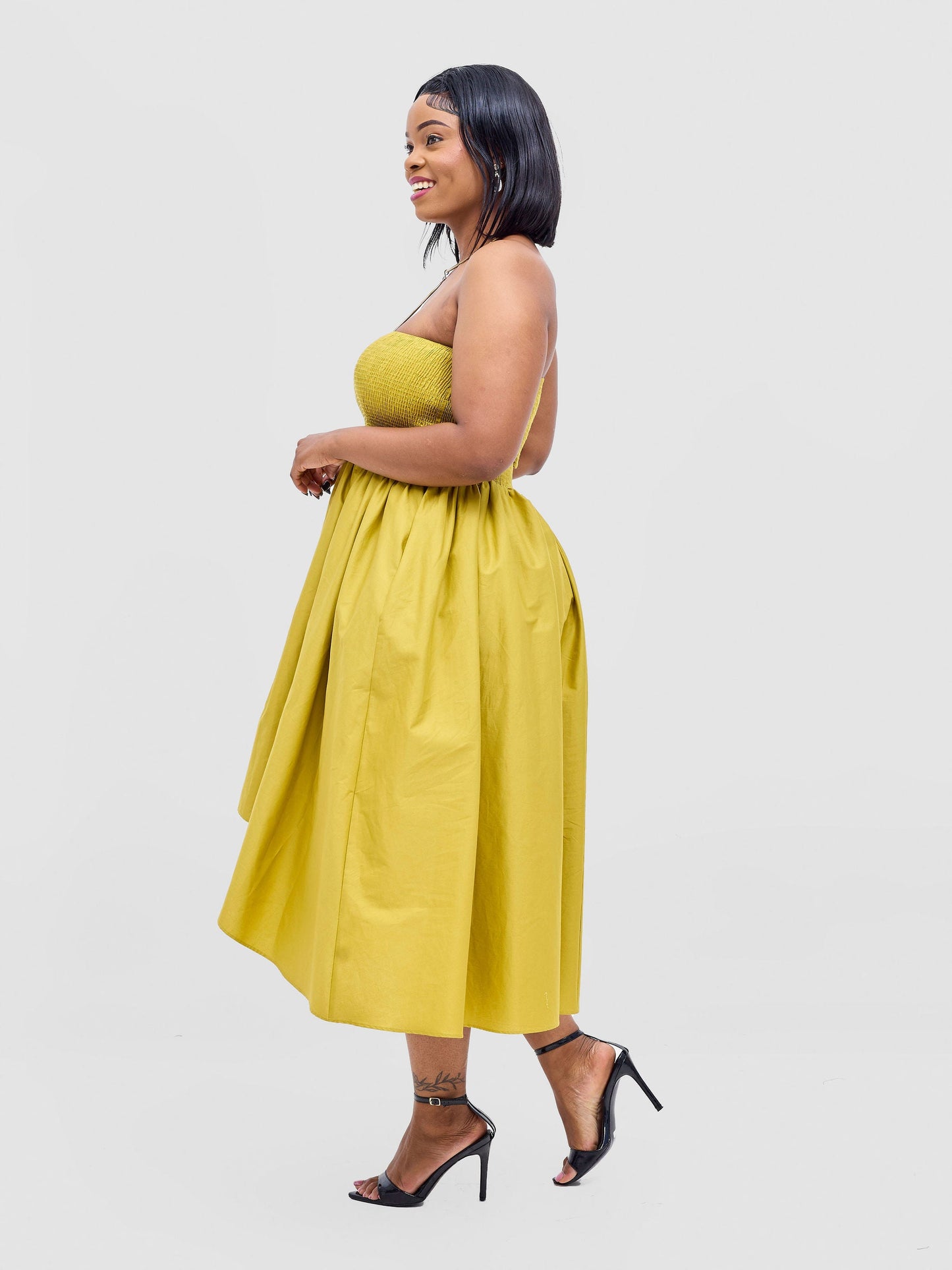 Safari Tiwa Shirred Midi Dress - Lime
