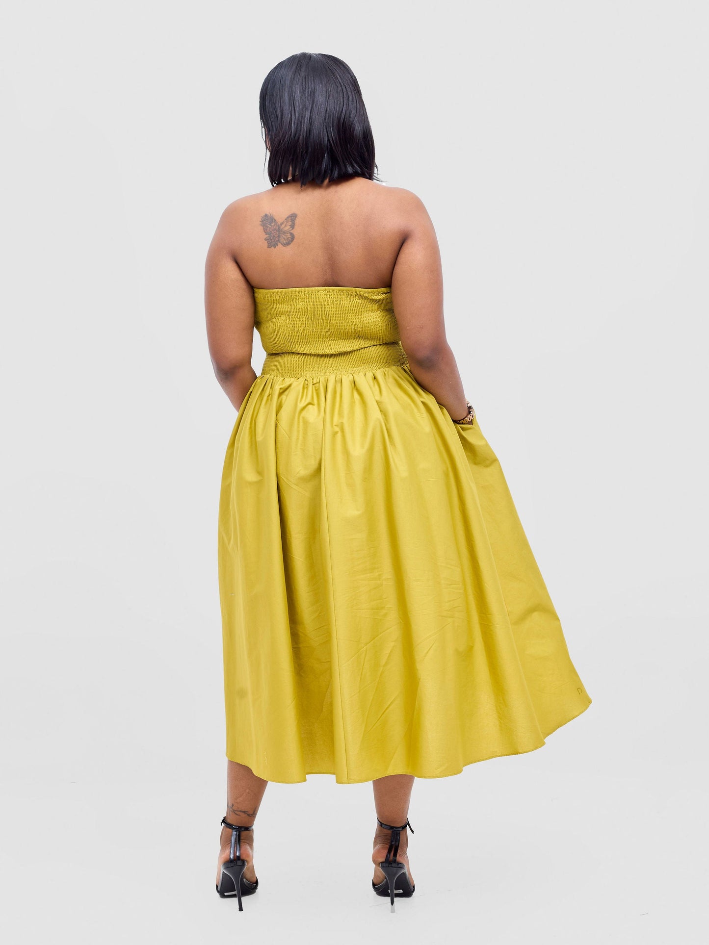 Safari Tiwa Shirred Midi Dress - Lime