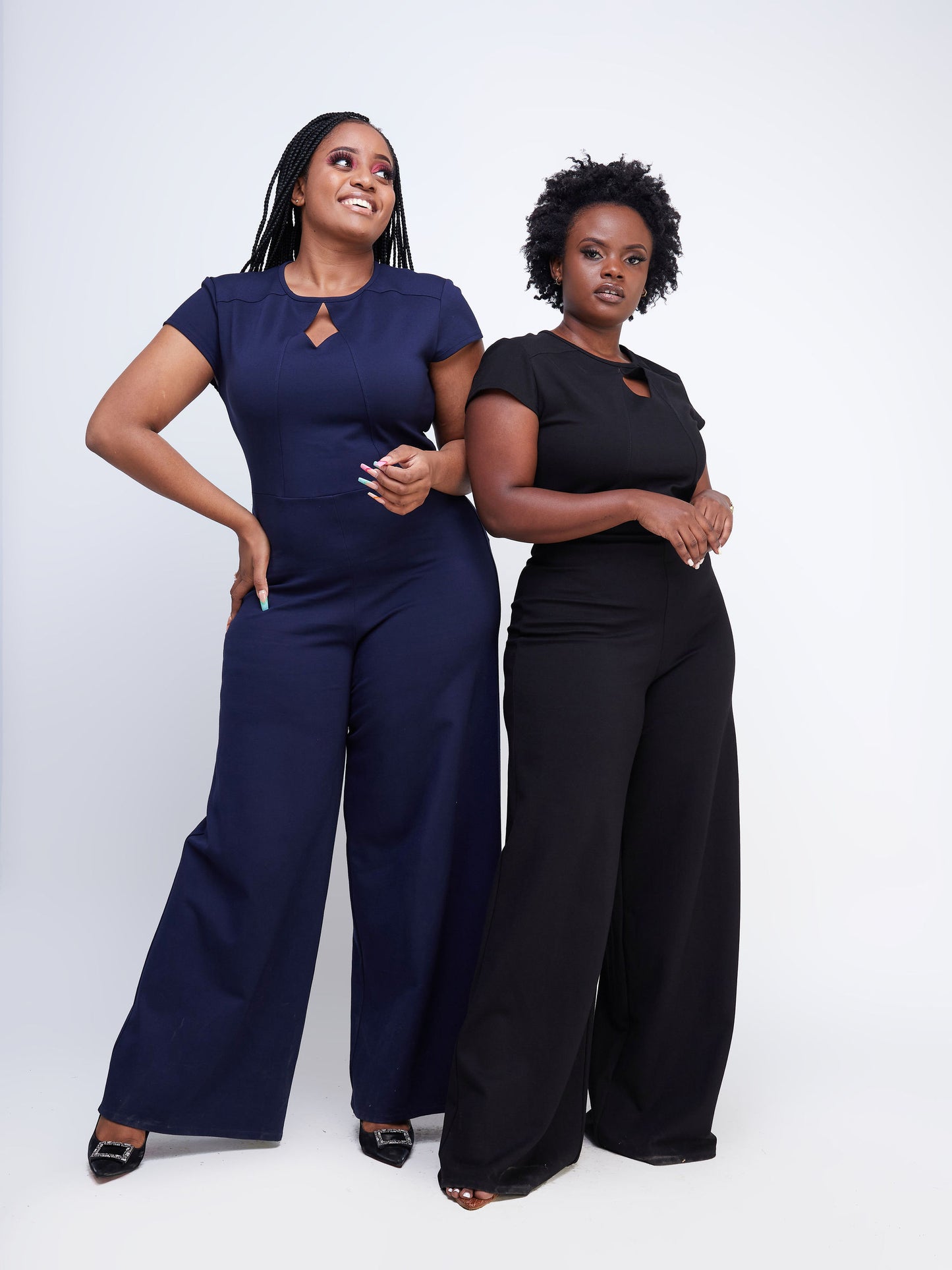 Vivo Fasi Diamond Cut Cap Sleeve Jumpsuit- Black