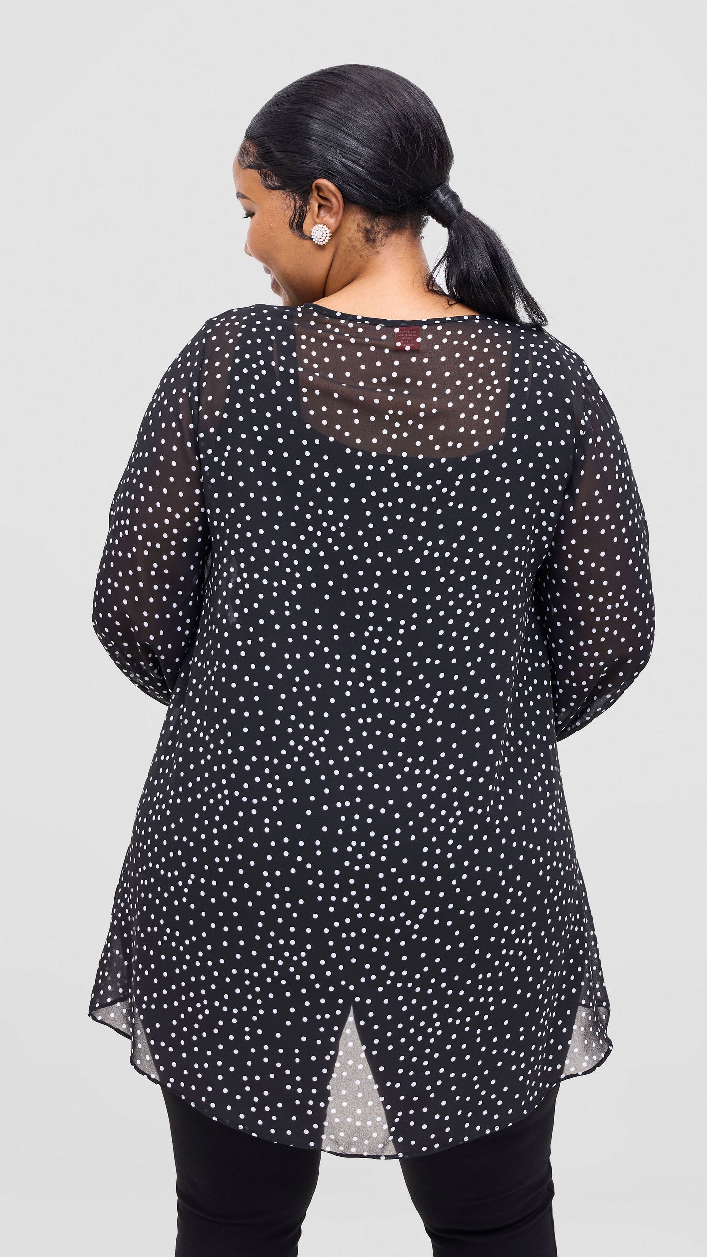 Vivo Samira High Low Top - Black / White Polka Dot Print