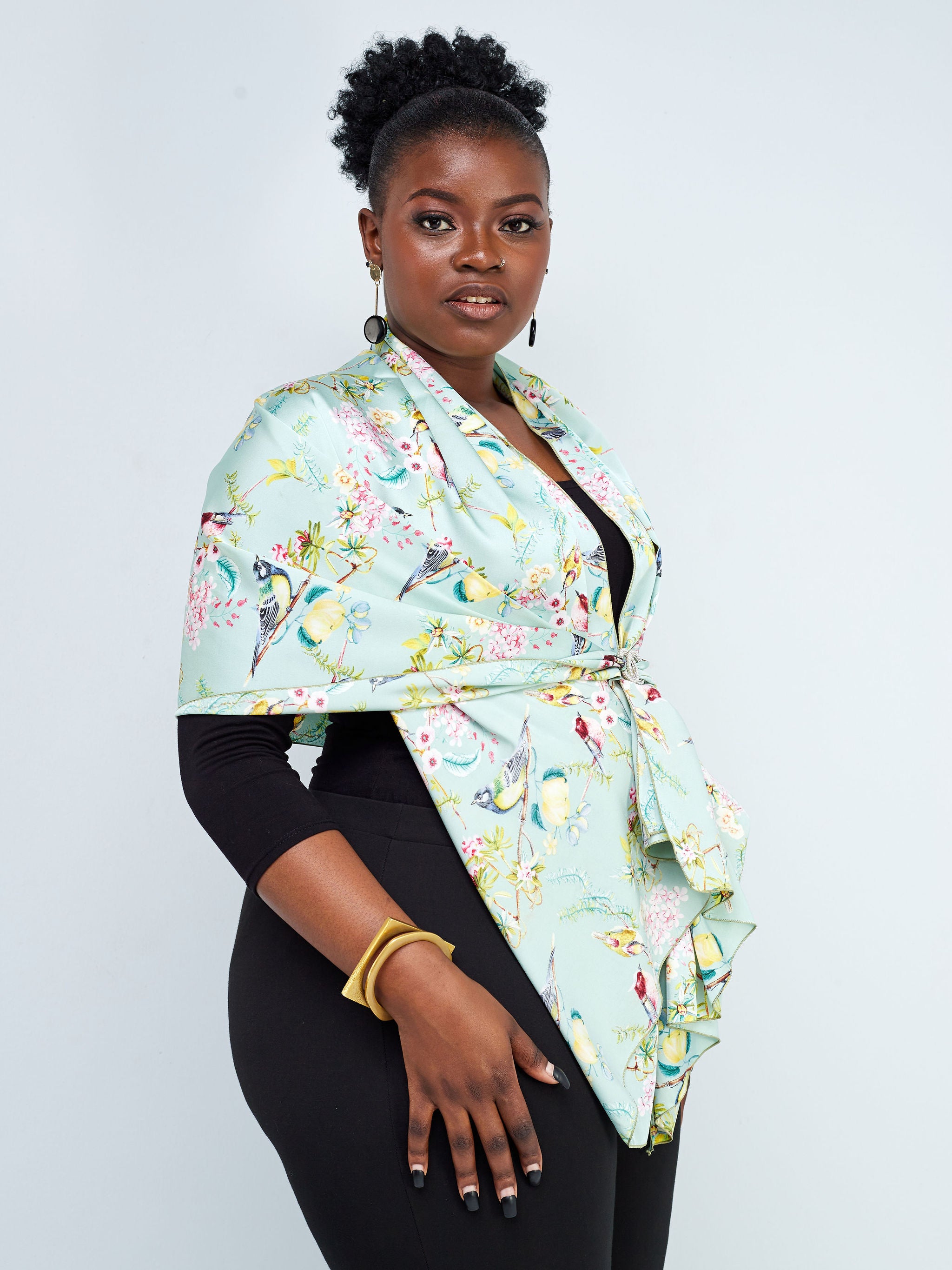 Vivo Basic Satin Scarf - Mint / Pink Floral Print