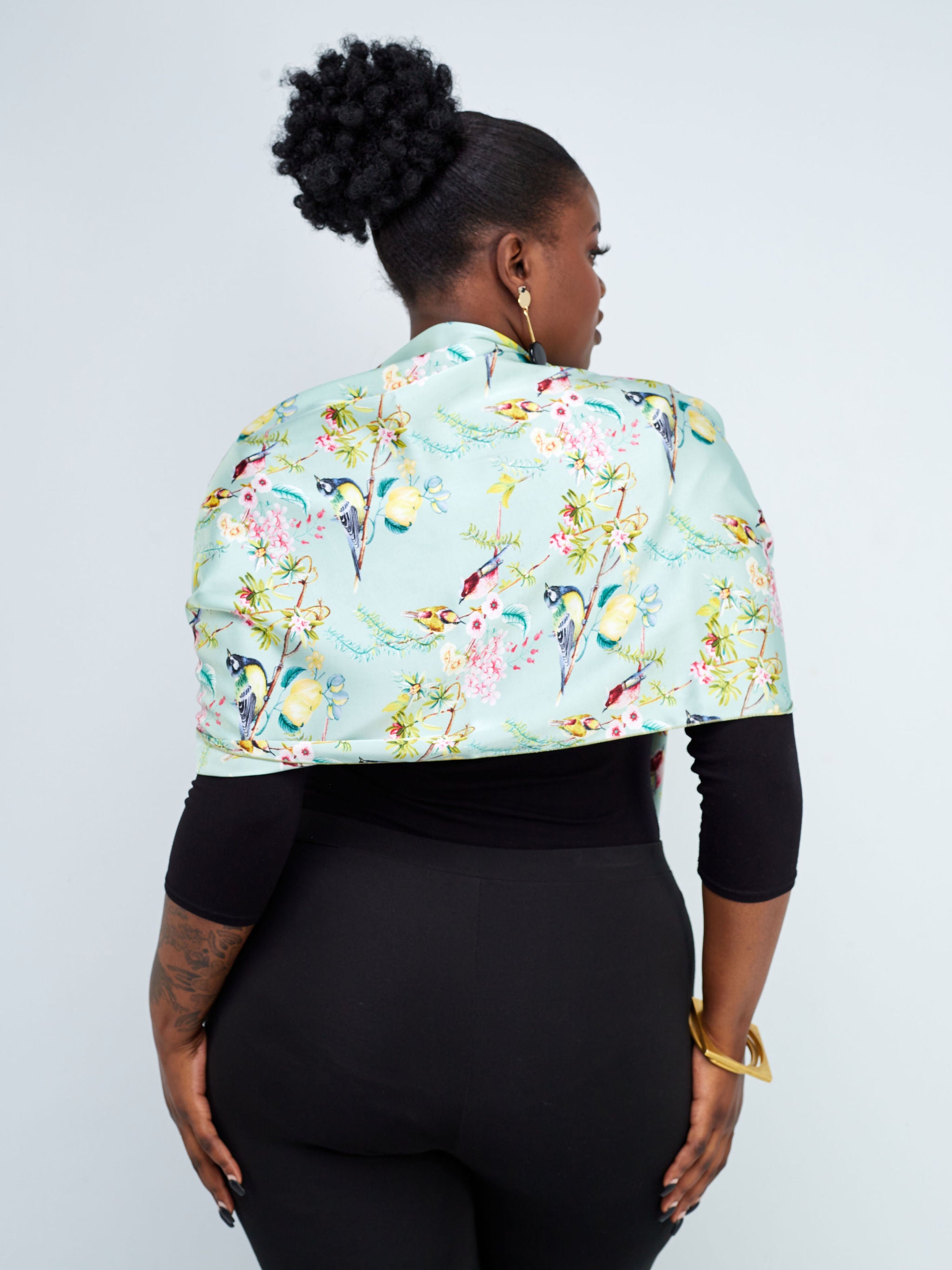 Vivo Basic Satin Scarf - Mint / Pink Floral Print