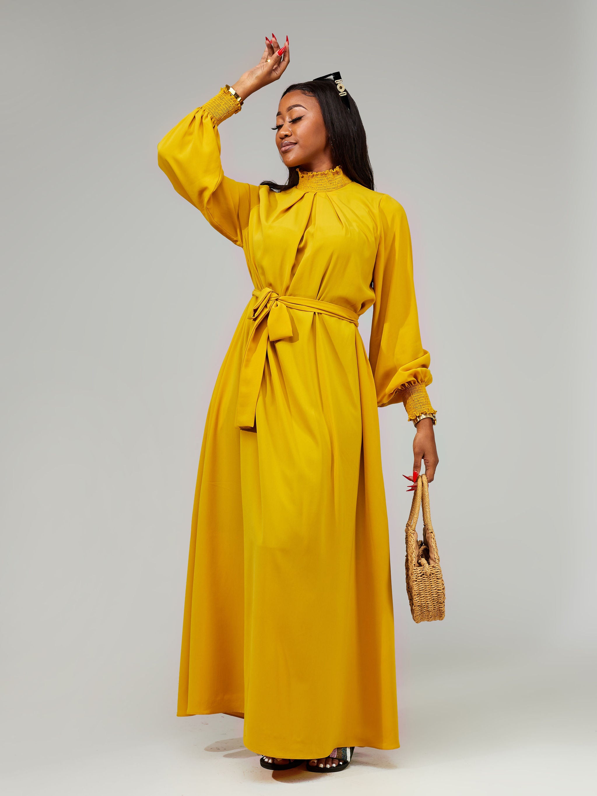 Vivo Wastani Shirred Neck Tent Maxi Dress - Mustard