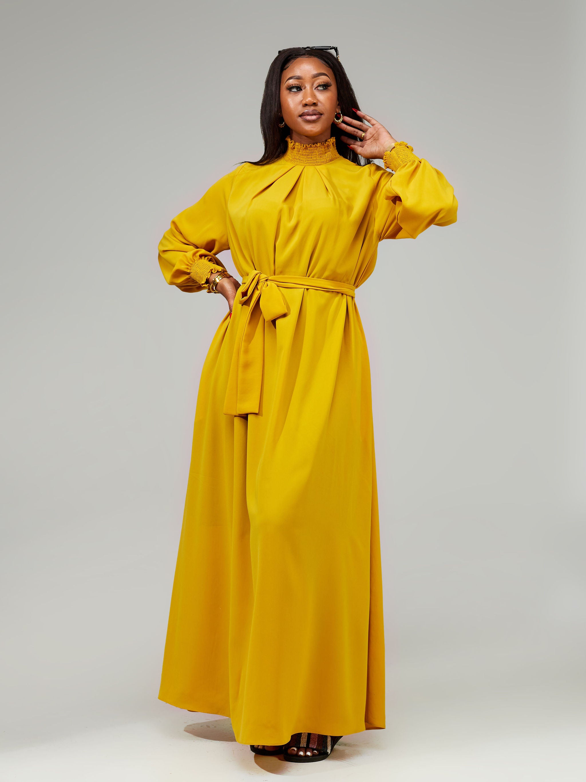 Vivo Wastani Shirred Neck Tent Maxi Dress - Mustard