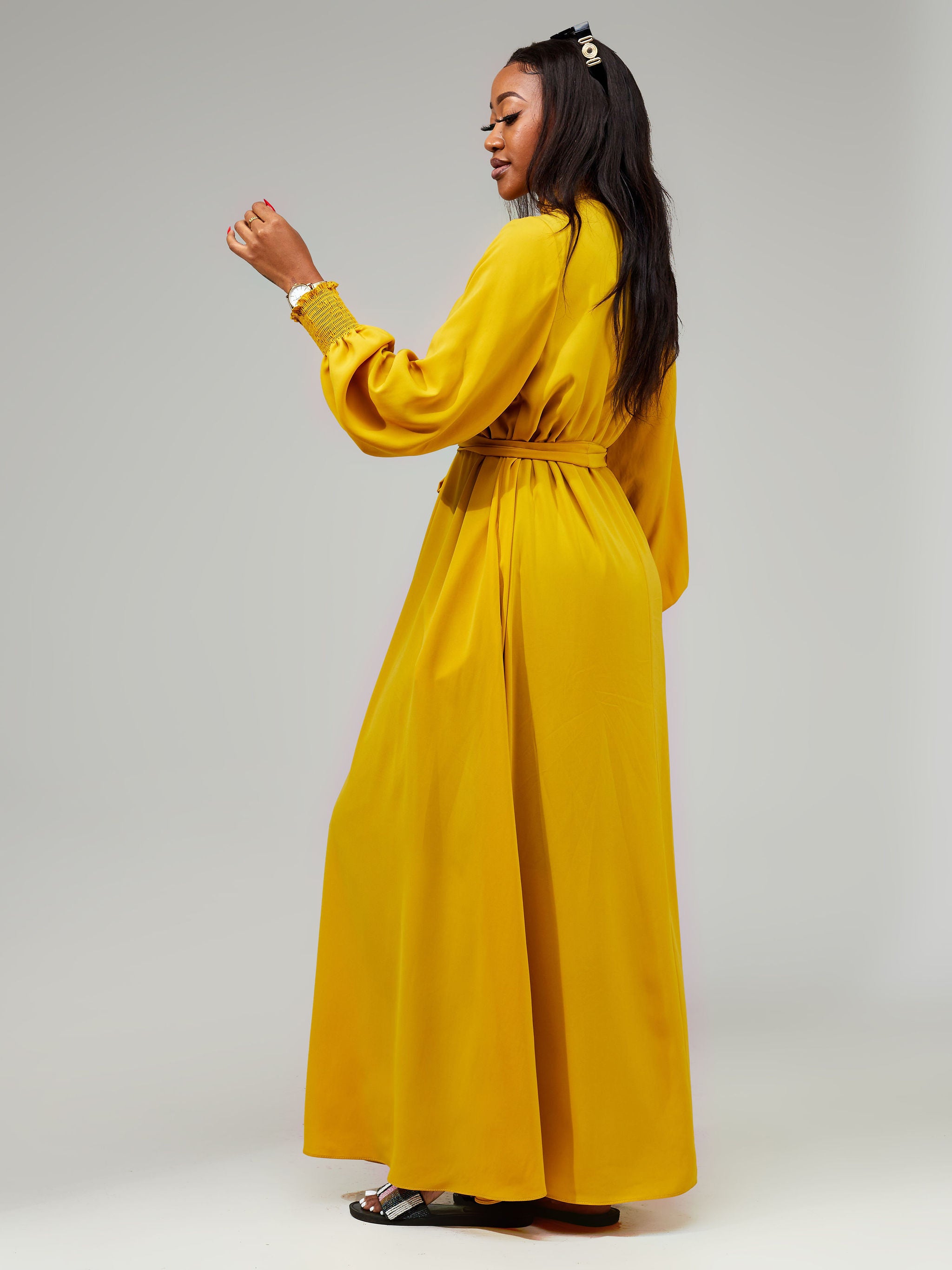 Vivo Wastani Shirred Neck Tent Maxi Dress - Mustard