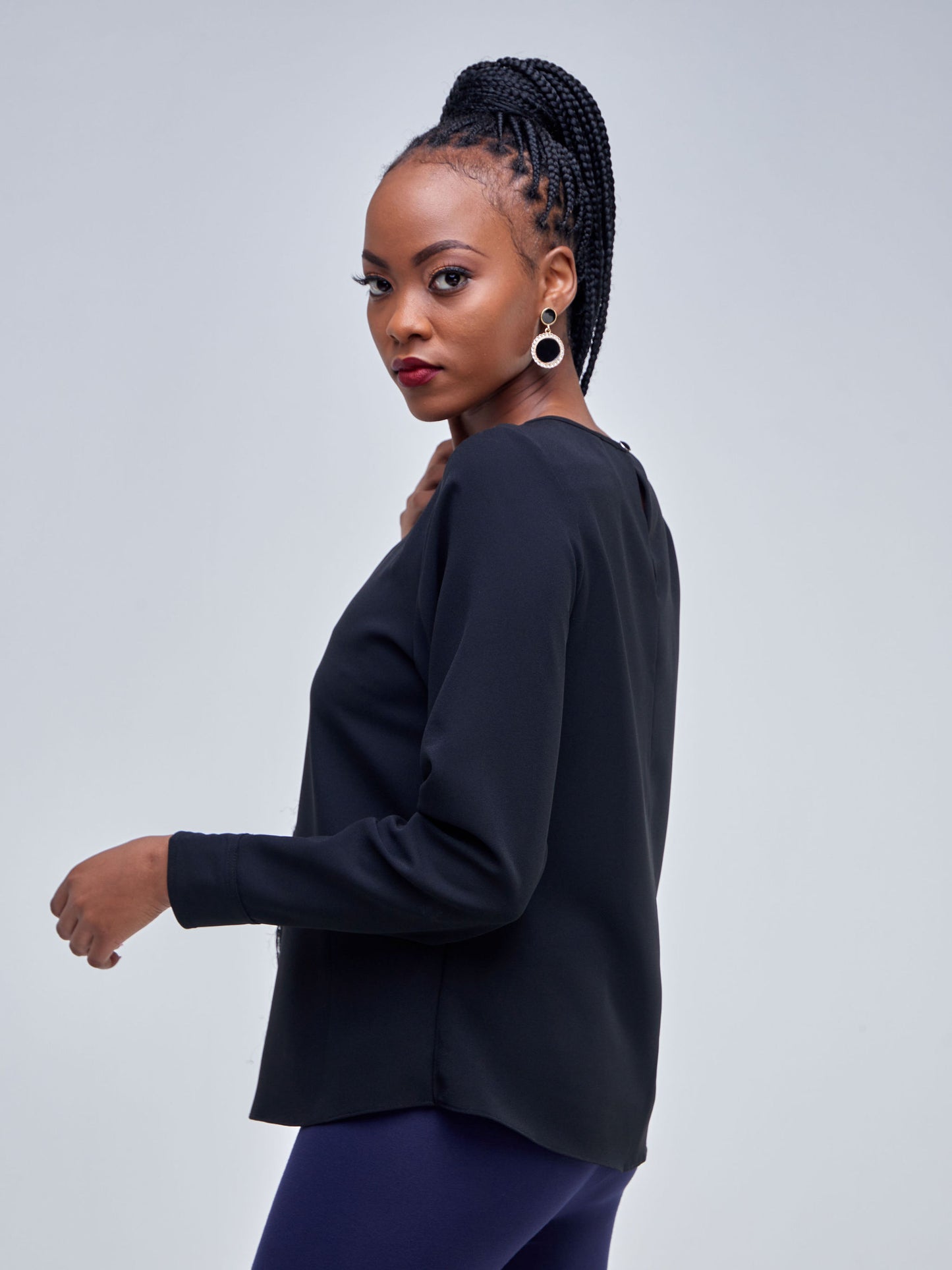 Vivo Fasi Tear Cut Out Long Sleeve Top - Black