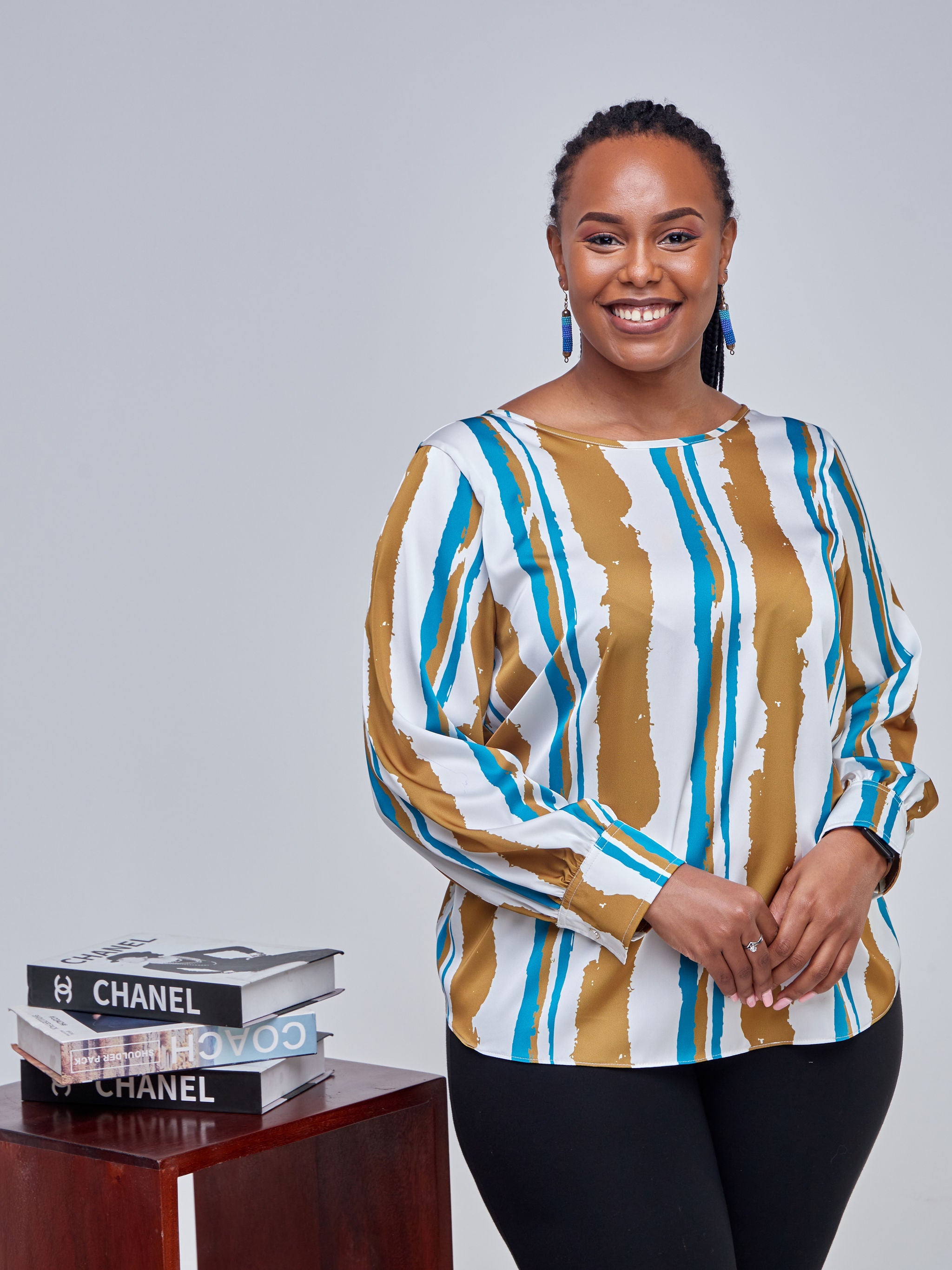 Vivo Tatili Bishop Long Sleeve Top - Teal / Rust Abstract Print