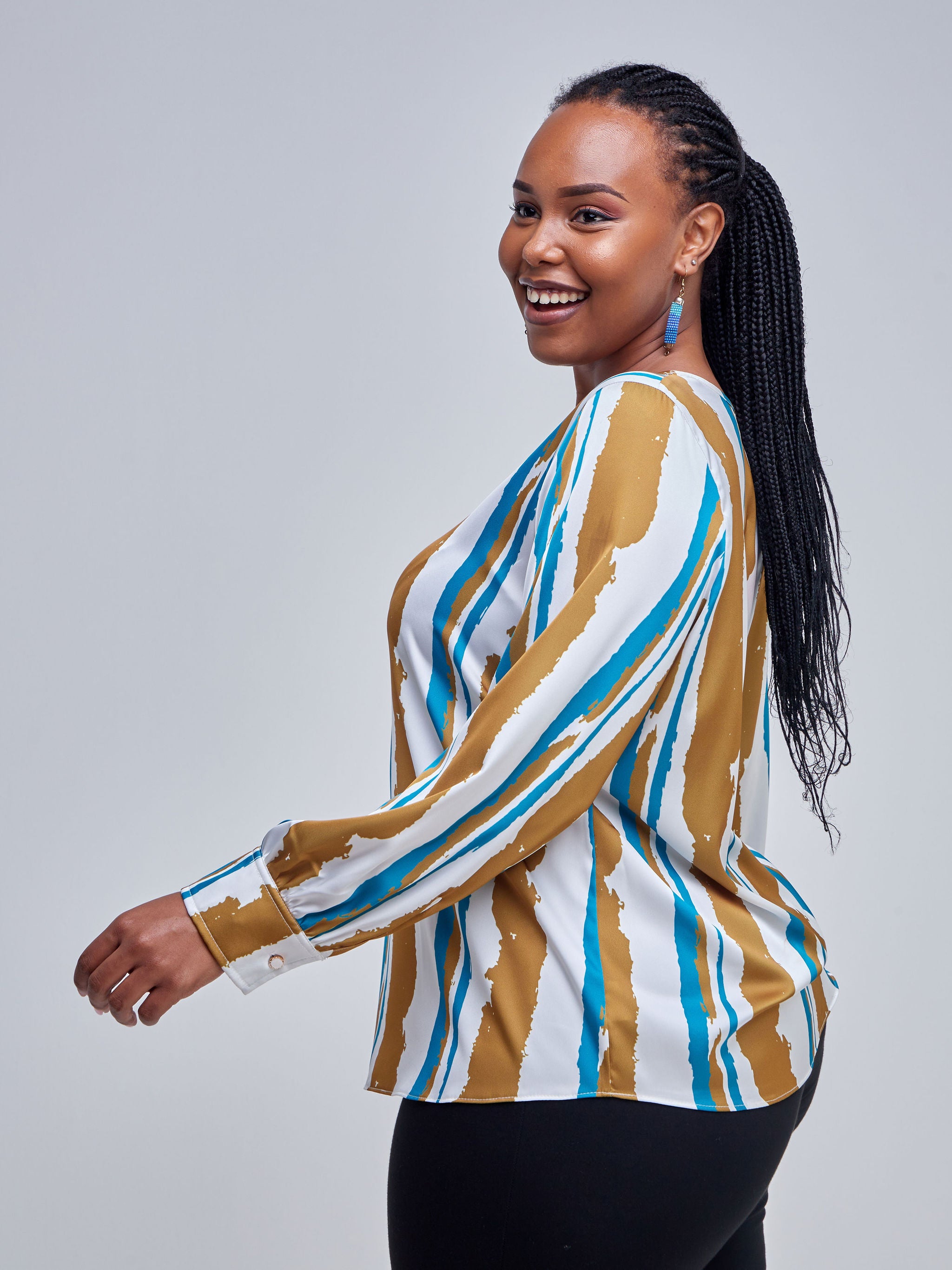 Vivo Tatili Bishop Long Sleeve Top - Teal / Rust Abstract Print