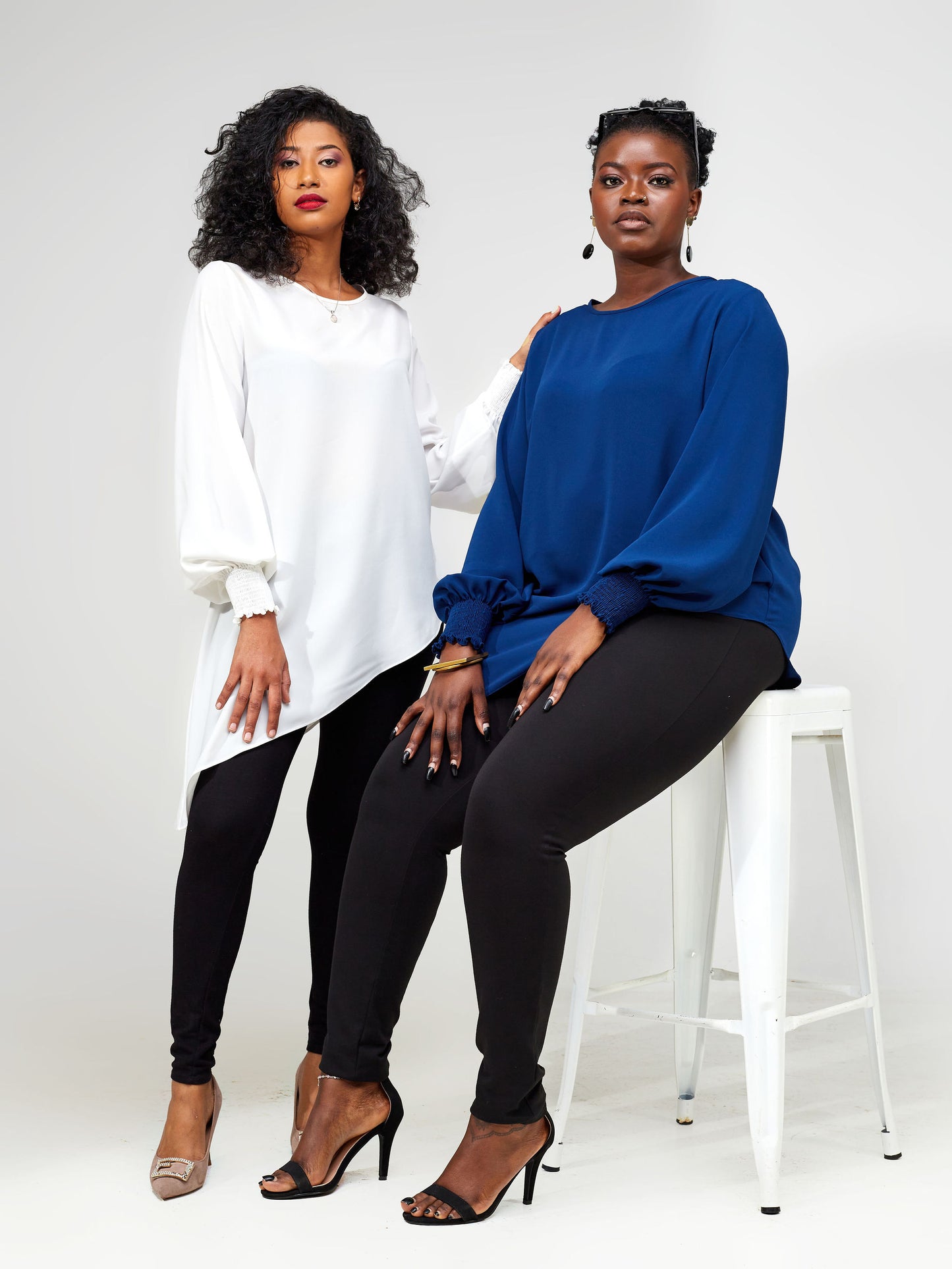 Vivo Wastani Shirred Cuff Asymmetrical Top - White