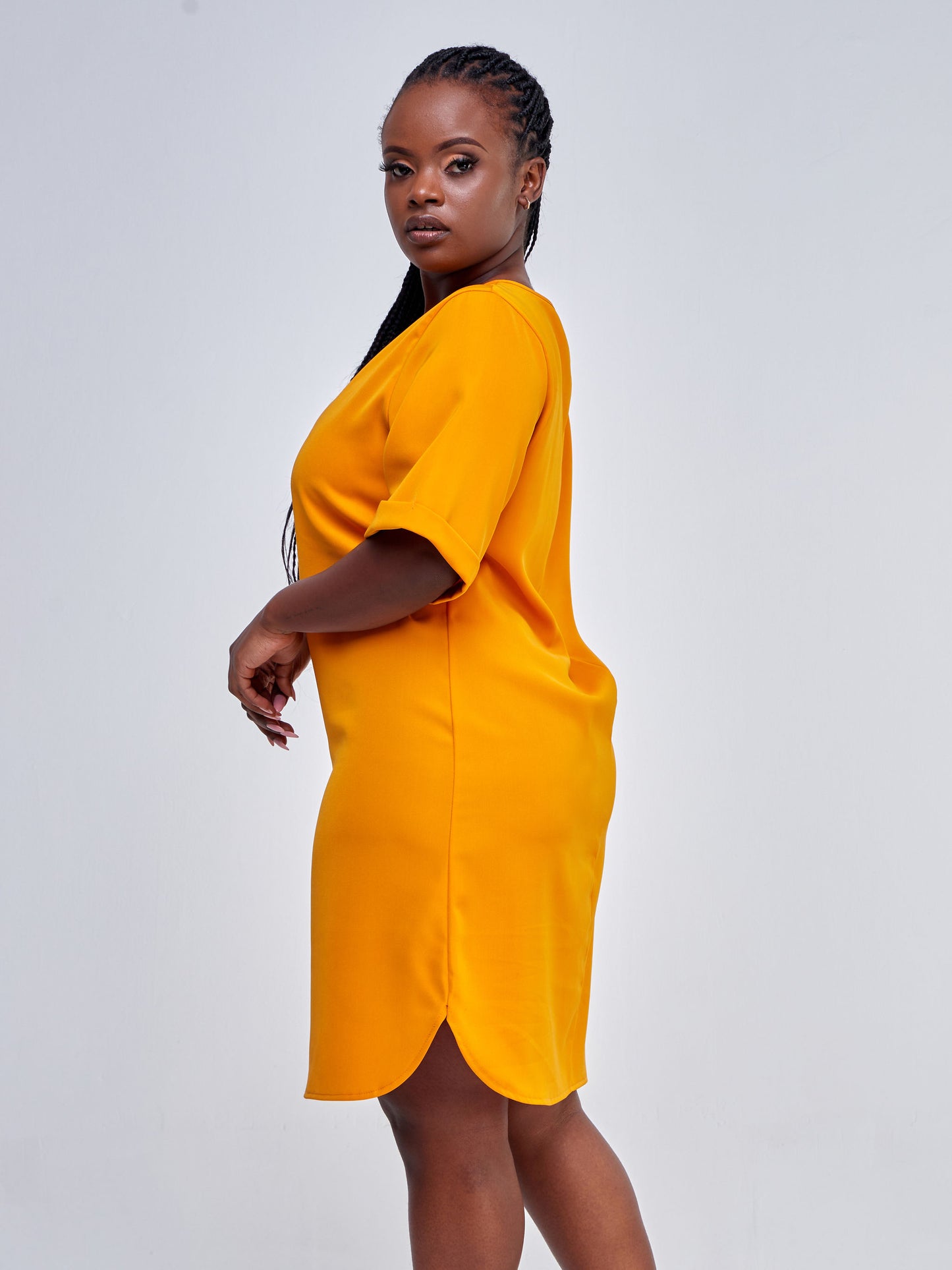 Vivo Tatili Turn Up Sleeve Shift Dress - Mustard