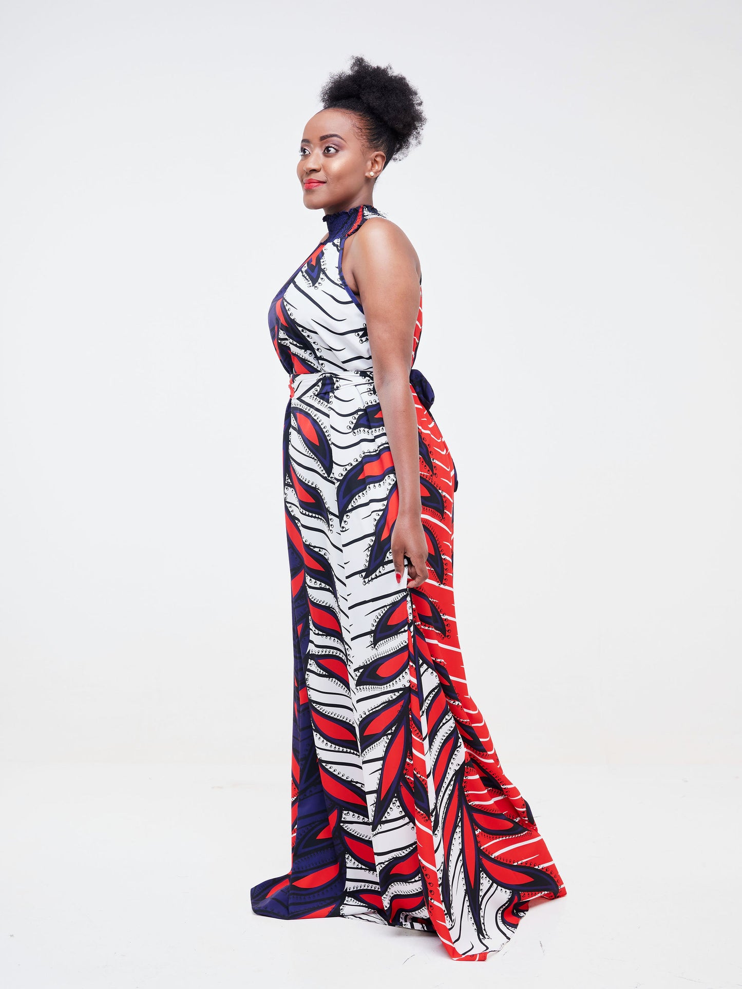 Vivo Alek Halter Neck Maxi Dress - Orange / Black Abstract Print