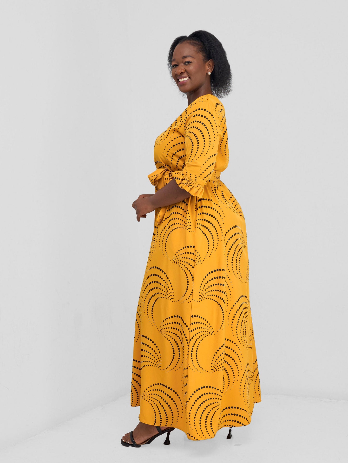 Vivo Nasinka Maxi Shirt Dress - Light Mustard / Black Sinka Print