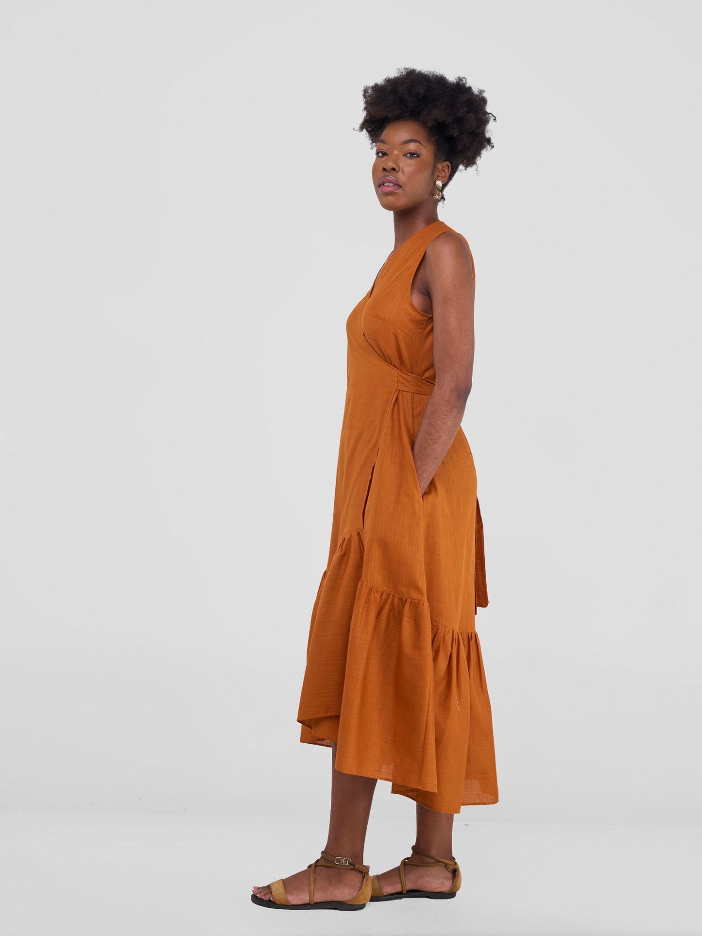 Safari Savannah Midi Wrap Dress - Rust