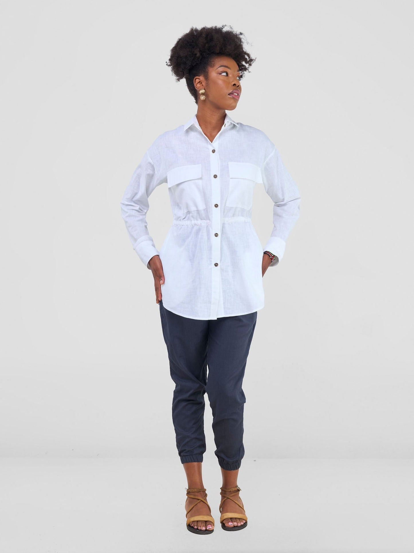 Safari Savannah Drawstring Shacket - White