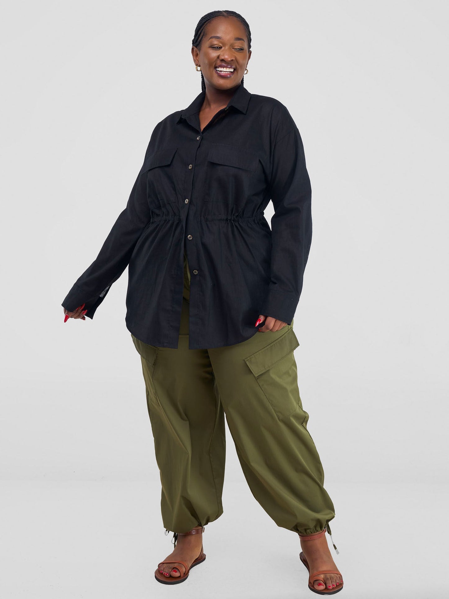 Safari Savannah Drawstring Shacket - Black
