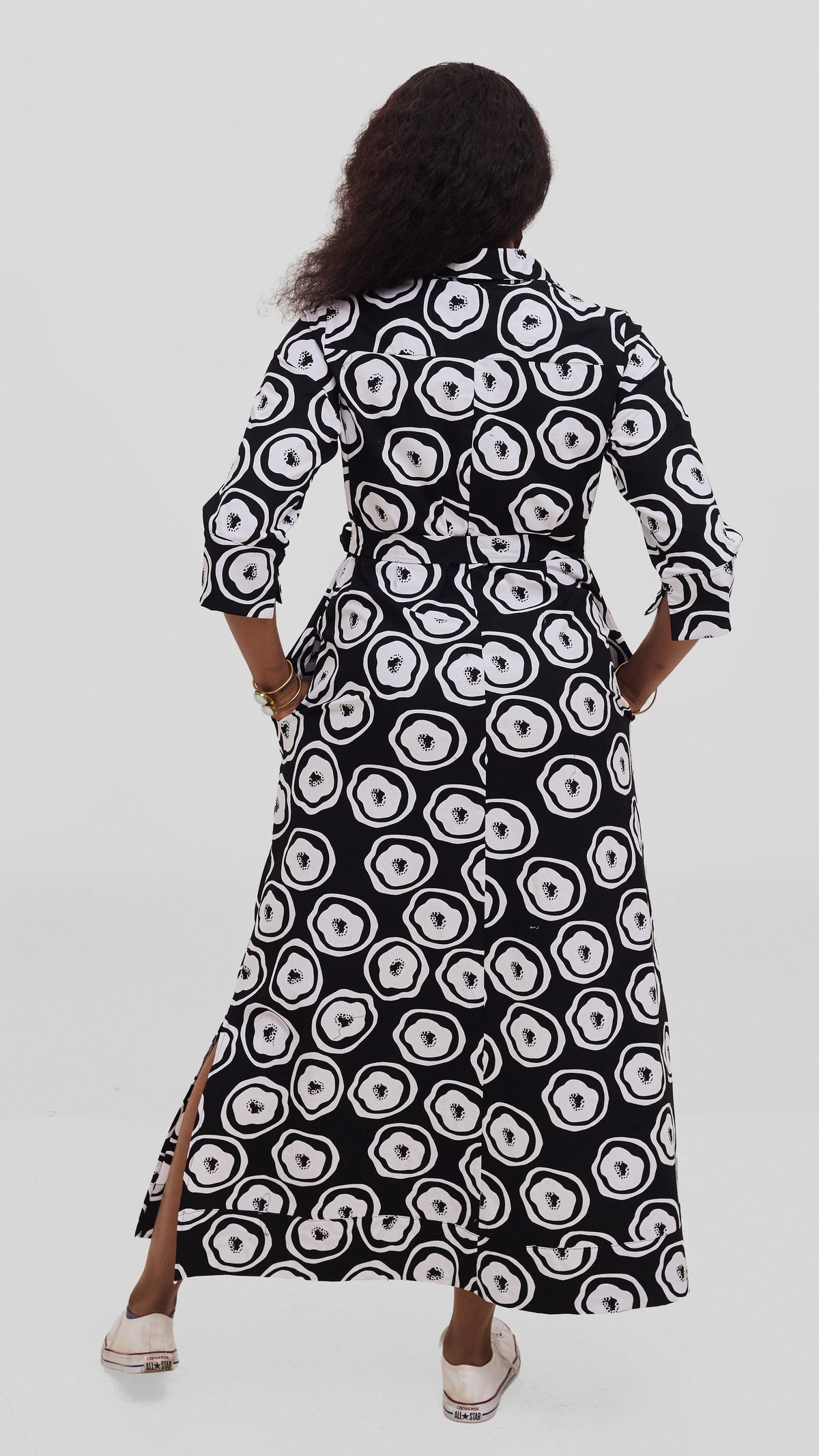 Safari by Vivo Zehra 3/4 Sleeve Maxi Dress in Kitenge - Black / White Ana Print