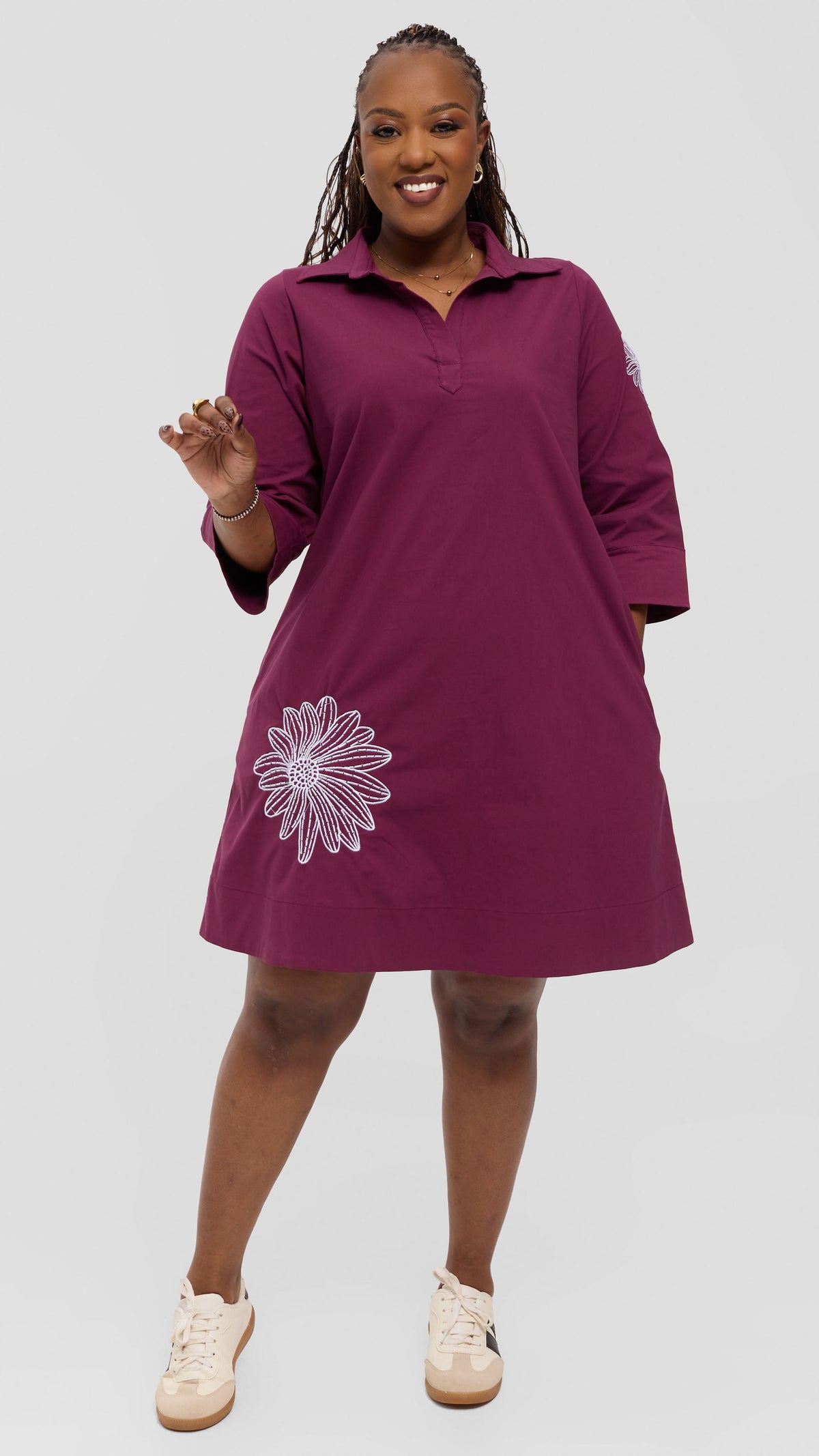 Safari by Vivo Mansi Wide Hem Embroidered Tent Dress - Mulberry