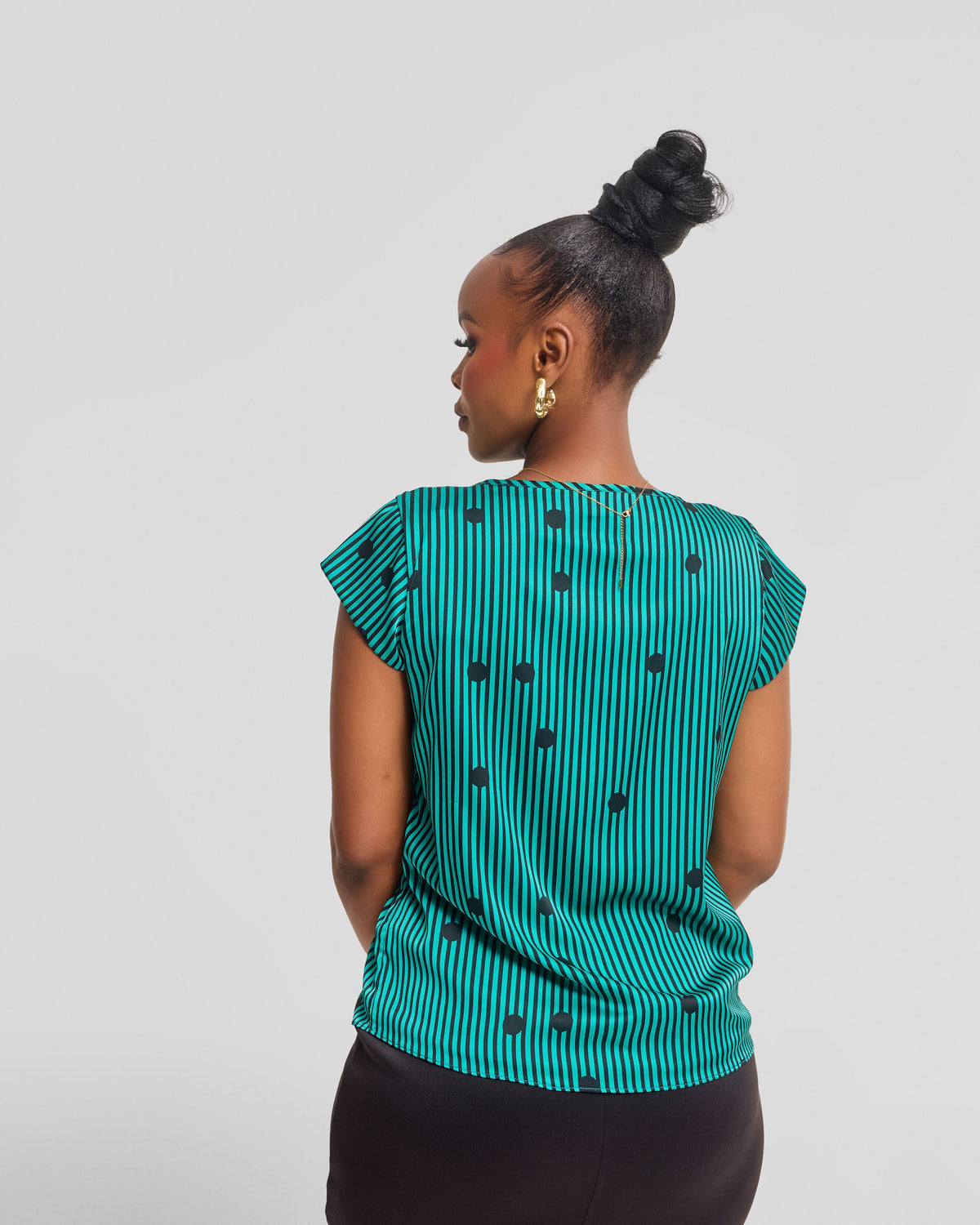 Vivo Basic Double Layered Top in Satin - Sea Green / Black Polstripes
