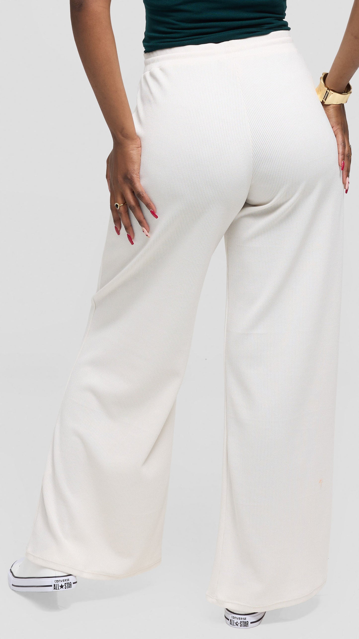 Vivo Ria Drawstring Pants in Stretch Rib - Off White