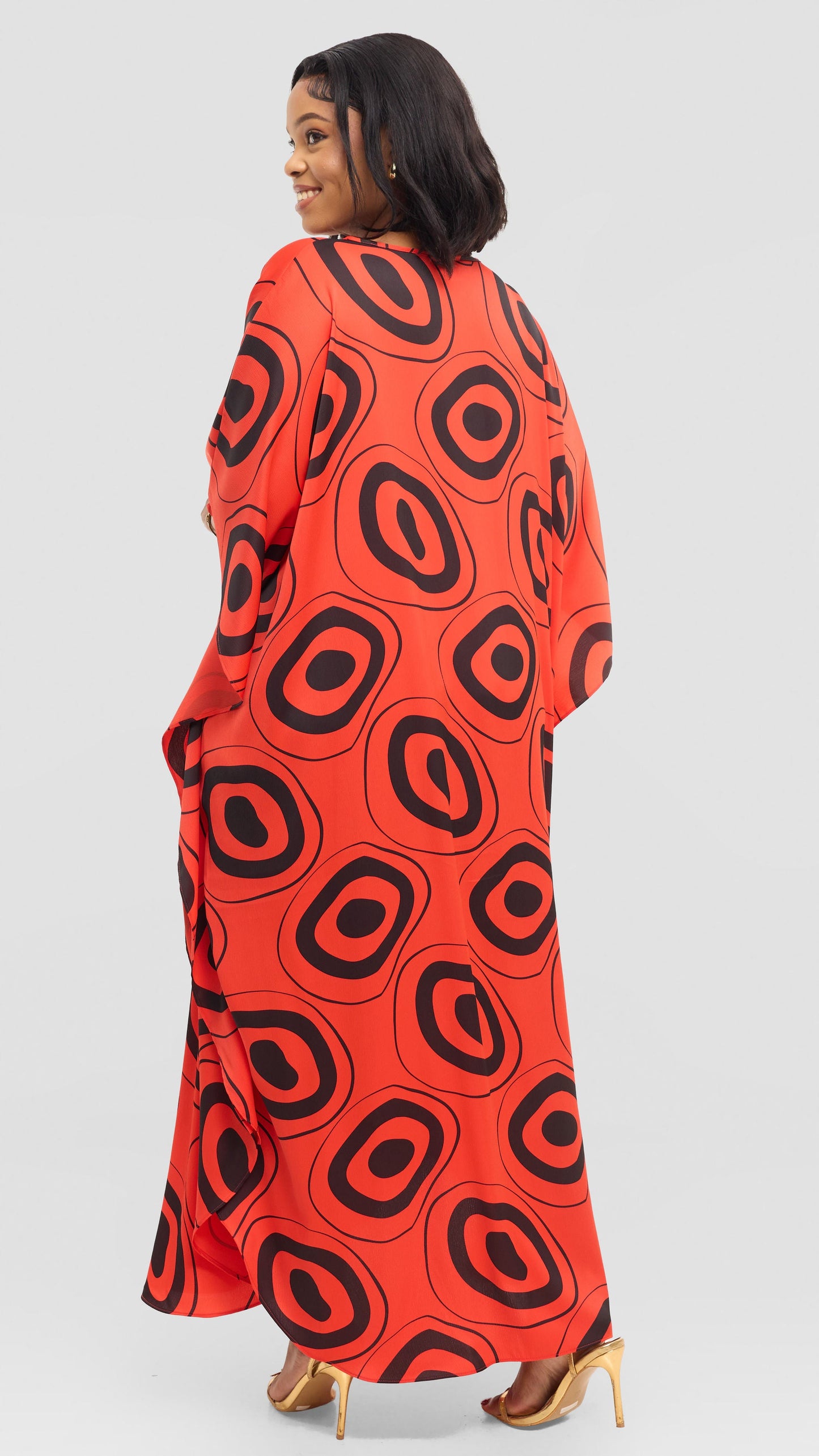 Vivo Amai Maxi Kaftan In Textured Satin - Orange / Black Laisa Print