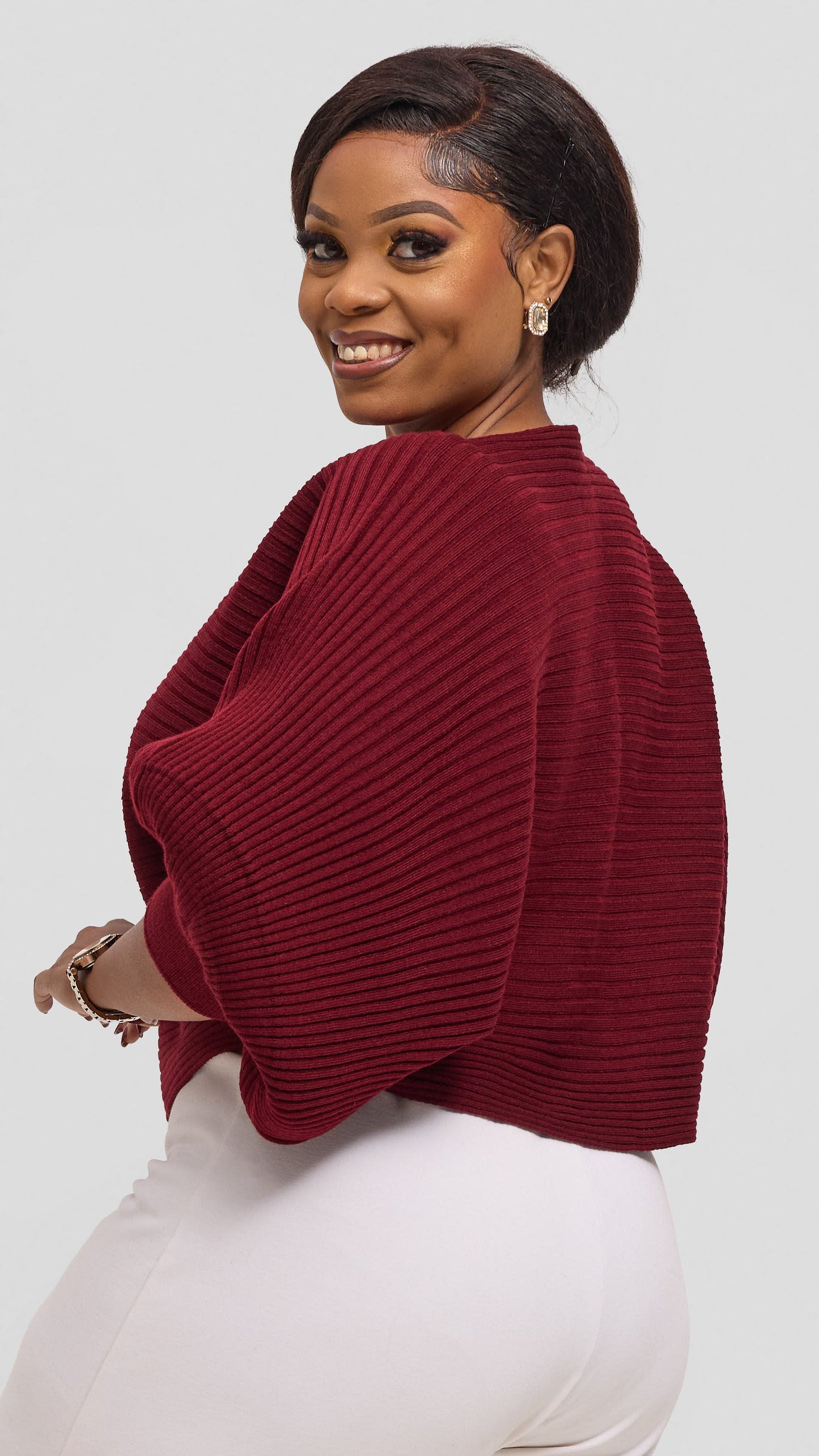 Vivo Balloon Sleeved Sweater - Burgundy