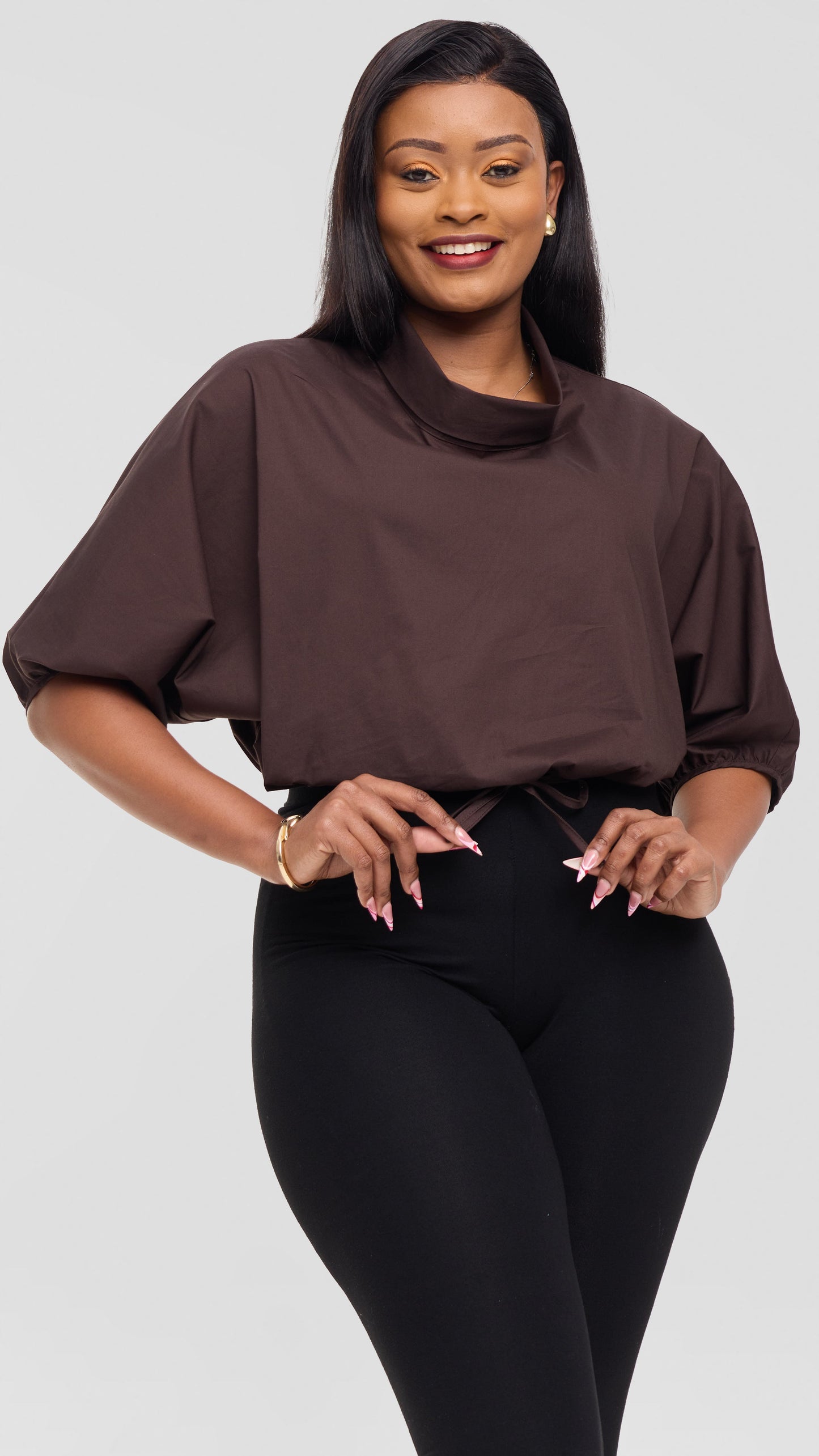 Safari by Vivo Njano Drawstring Top in Cotton - Dark Brown