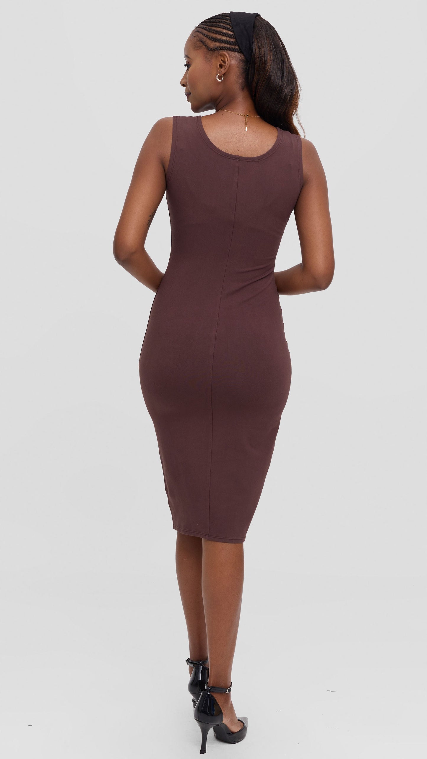 Vivo Basic Bodycon Dress in Stretch Reeyon - Chocolate
