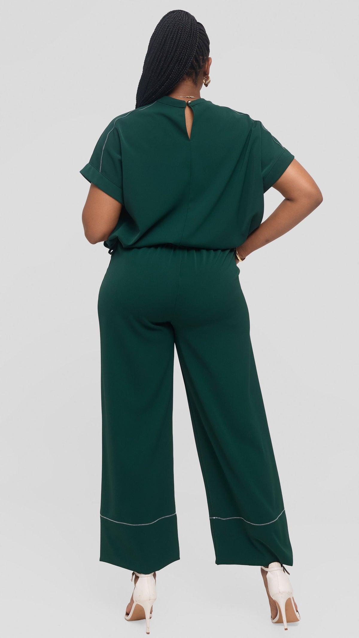 Vivo Contrast Stitch Wide Leg Pants in Twill - Dark Green